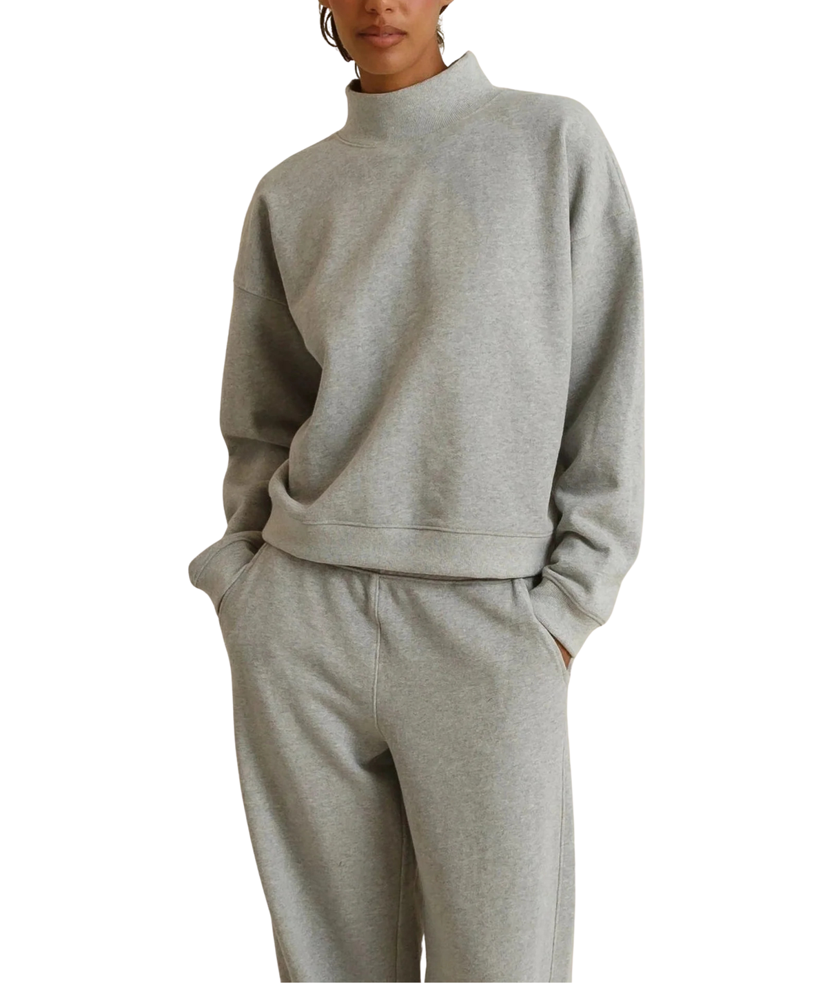 Perfect White Tee Women Delaney French Terry Split Mock Neck Sweatshirt Womens Casual Tops Perfect White Tee Heather Grey Juniors/Women XS