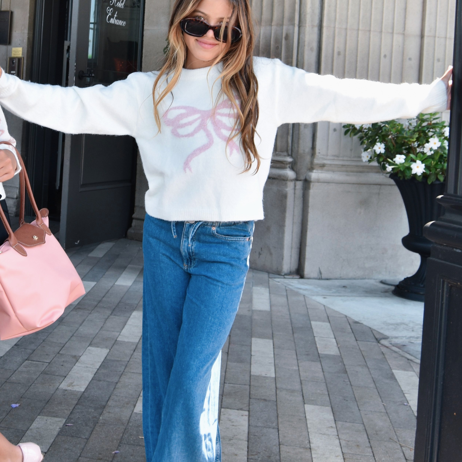Katie J NYC Girls Maggie Pink Bow Sweater Girls Casual Tops Katie J NYC Cream Y/S (7/8)