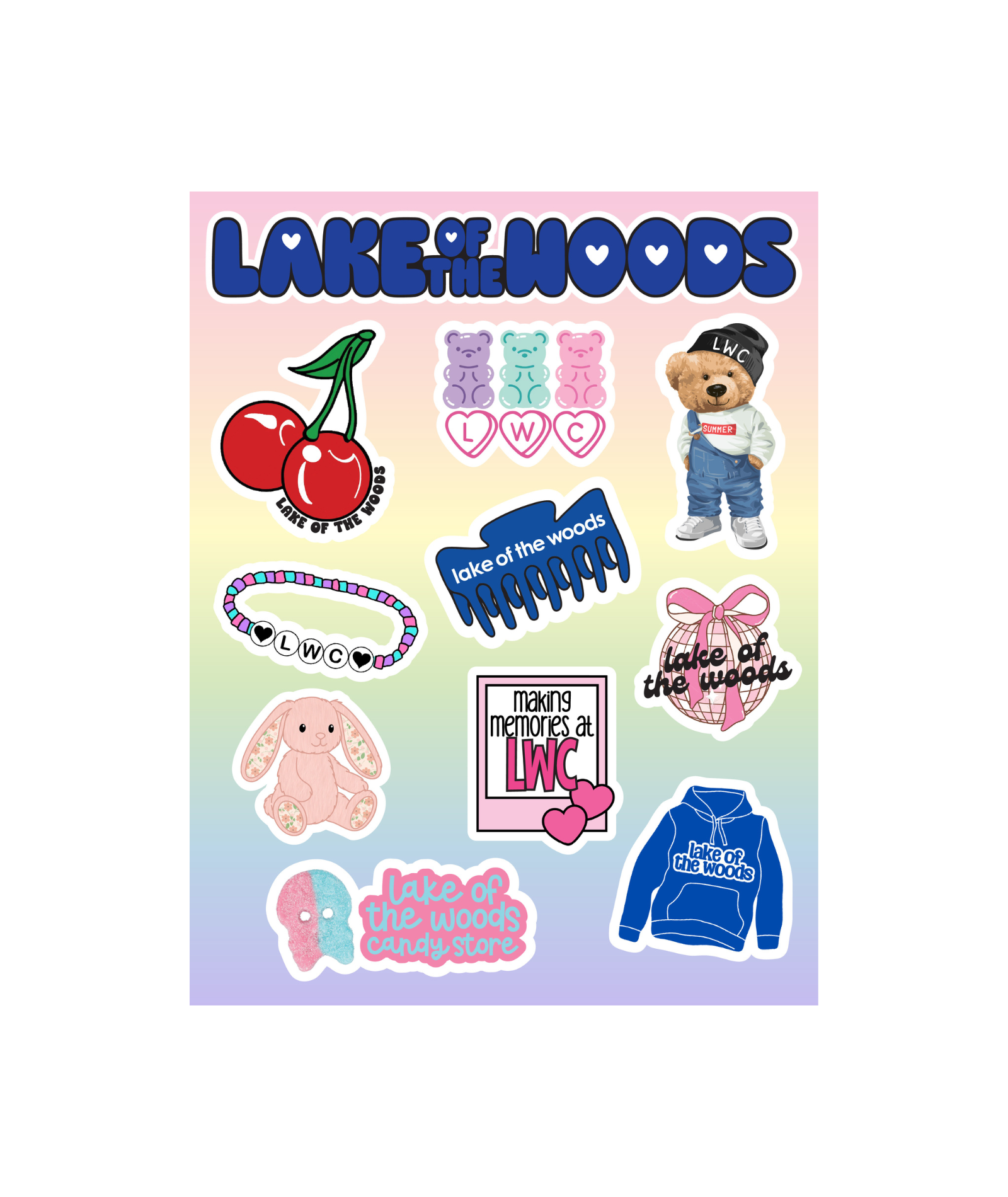 Frankie's Exclusives Cutie Camp Name Vinyl Sticker Set of 12 Camp A Wink and a Nod Multi Lake of the Woods