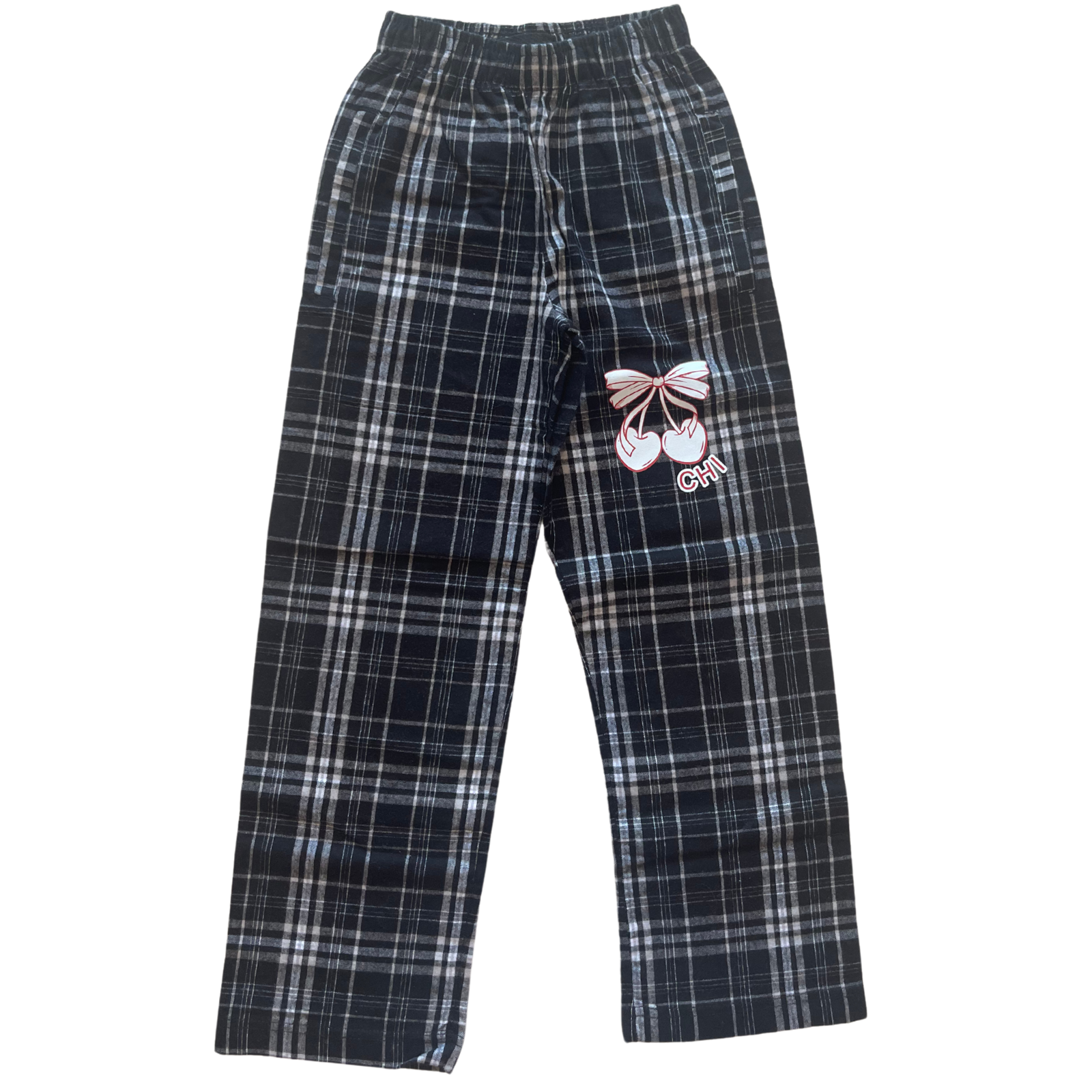 Girls Camp Chi Camp is Sweet Cherry Bows Camp Flannel Pant Distressed/seasonal girls Frankie's Exclusives Plaid Y/S (6/7)