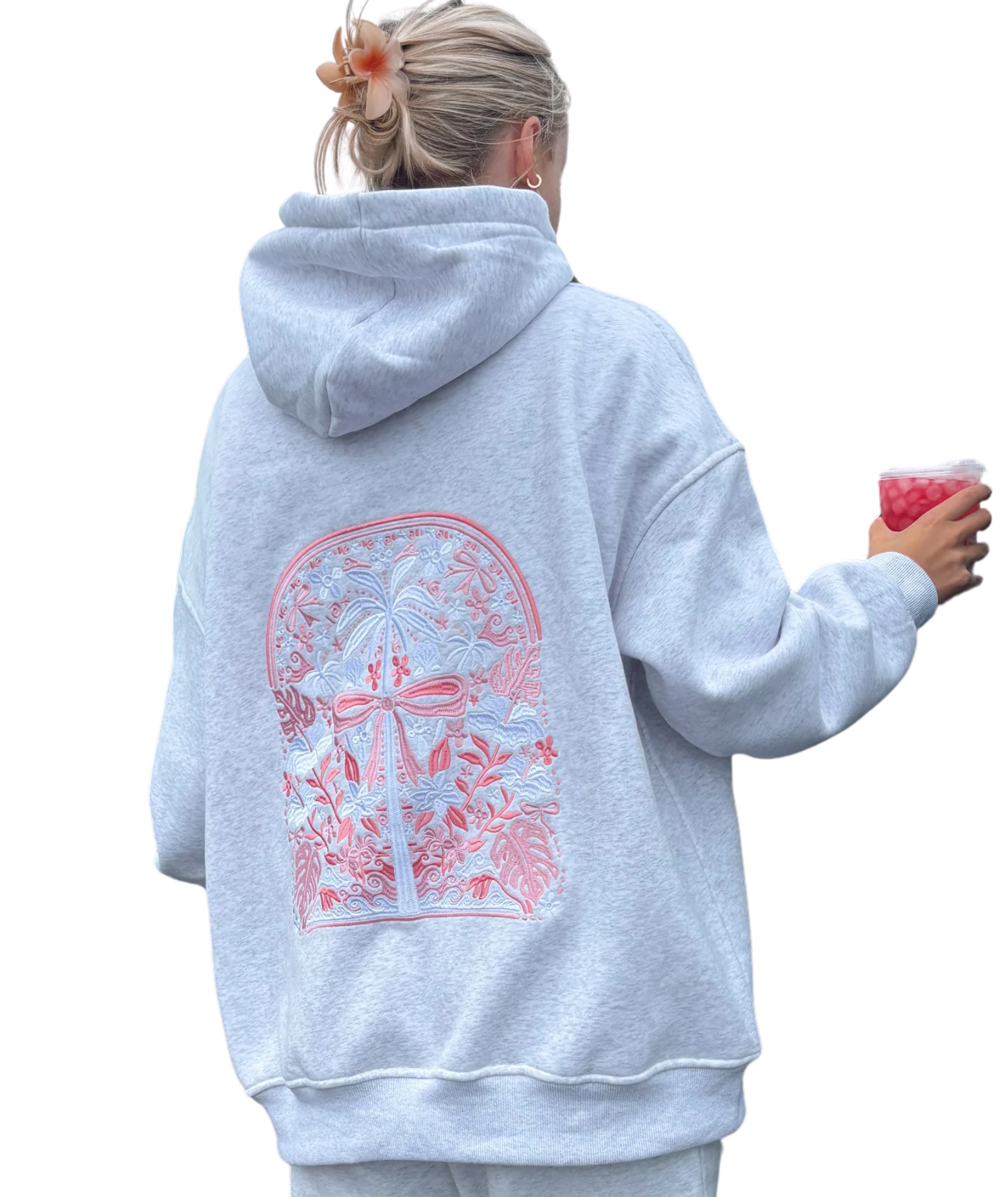 Sunkissed Coconut Juniors Pearl Grey Tropical Palms Hoodie Womens Casual Tops Sunkissed Coconut