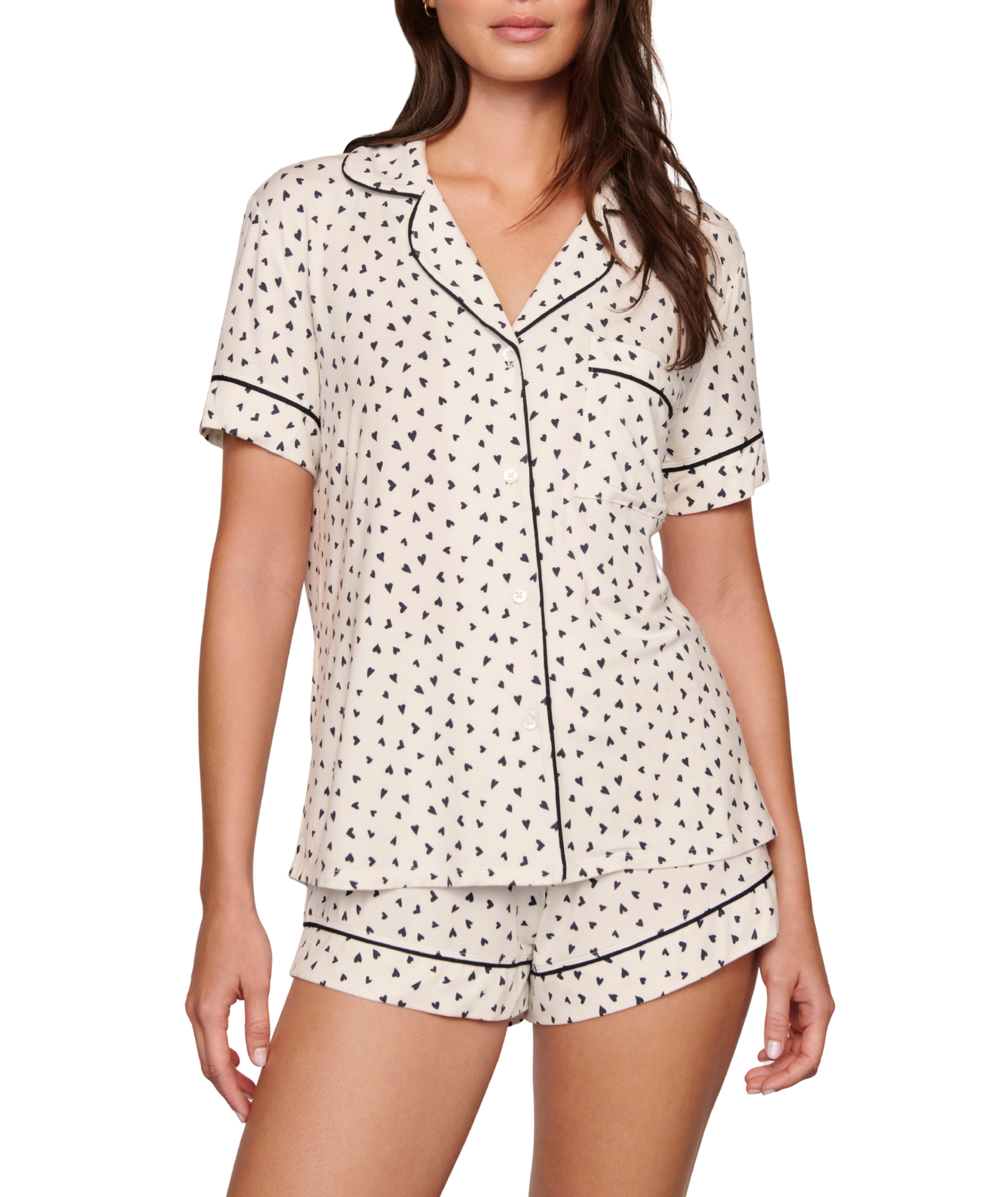 Eberjey Women Gisele Printed Relaxed Short PJ Set Heart to Heart Black Accessories Eberjey