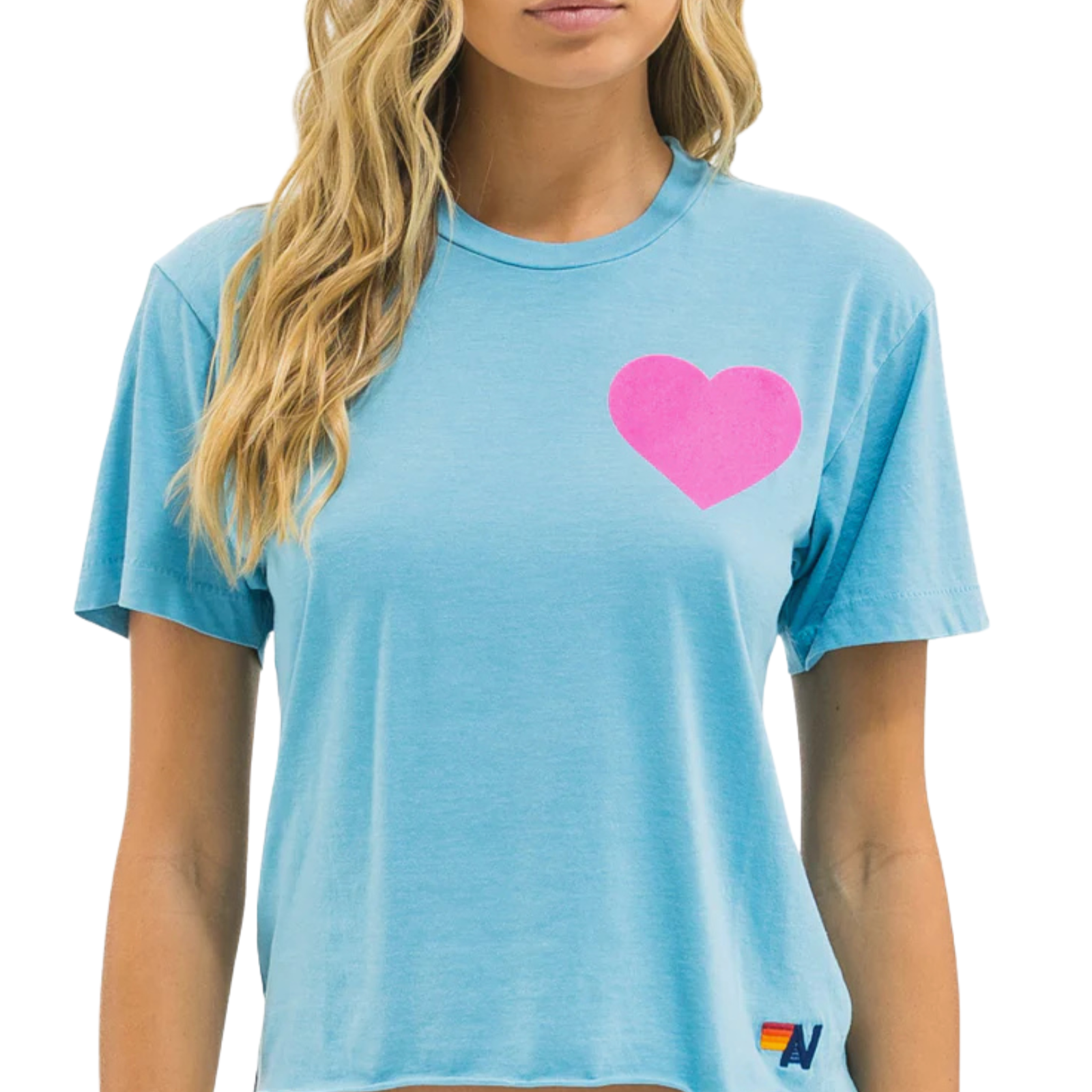 Aviator Nation Women Heart Boyfriend Tee Vintage Aquamarine/Neon Pink Womens Casual Tops Aviator Nation Blue Juniors/Women XS