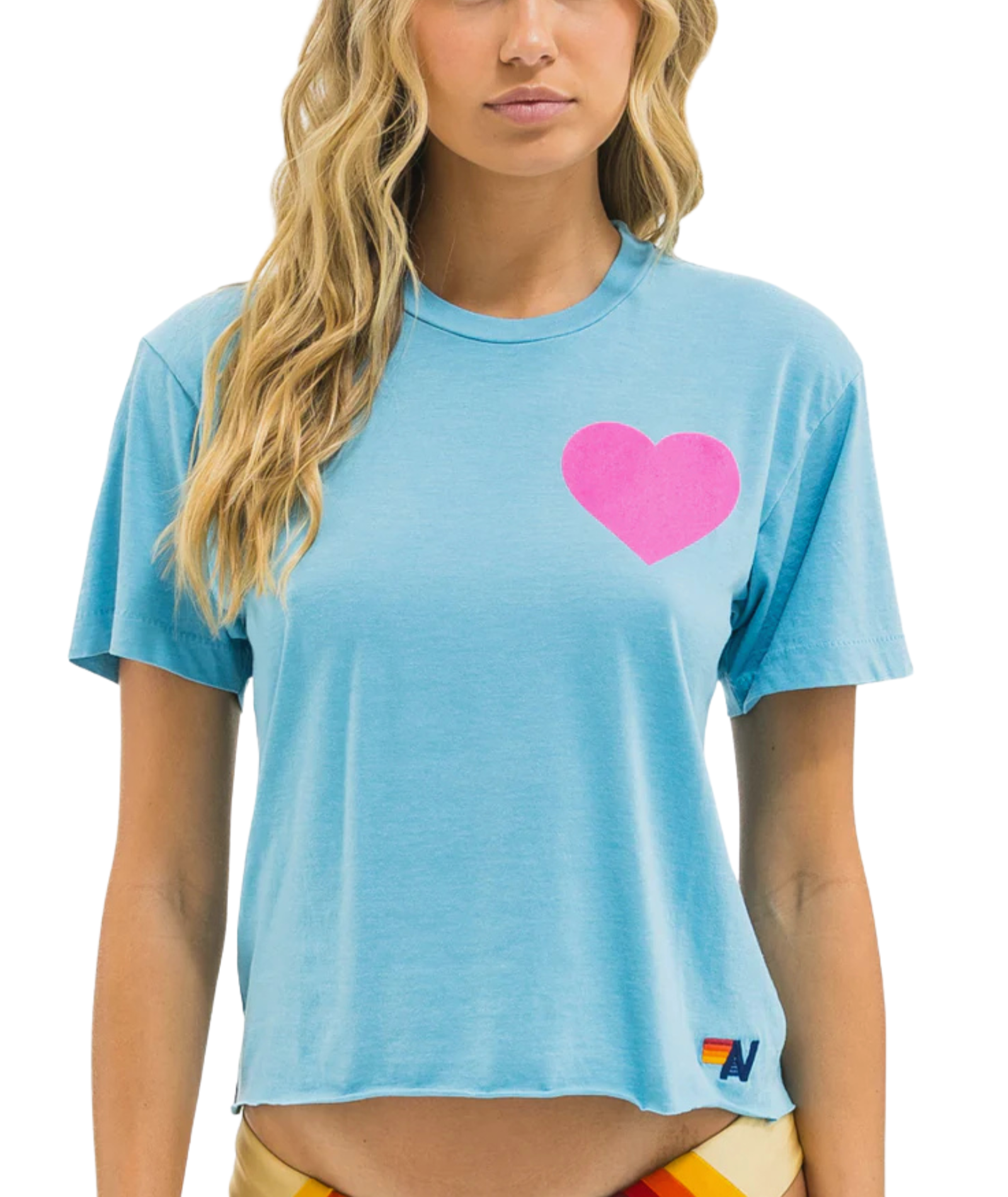 Aviator Nation Women Heart Boyfriend Tee Vintage Aquamarine/Neon Pink Womens Casual Tops Aviator Nation Blue Juniors/Women XS