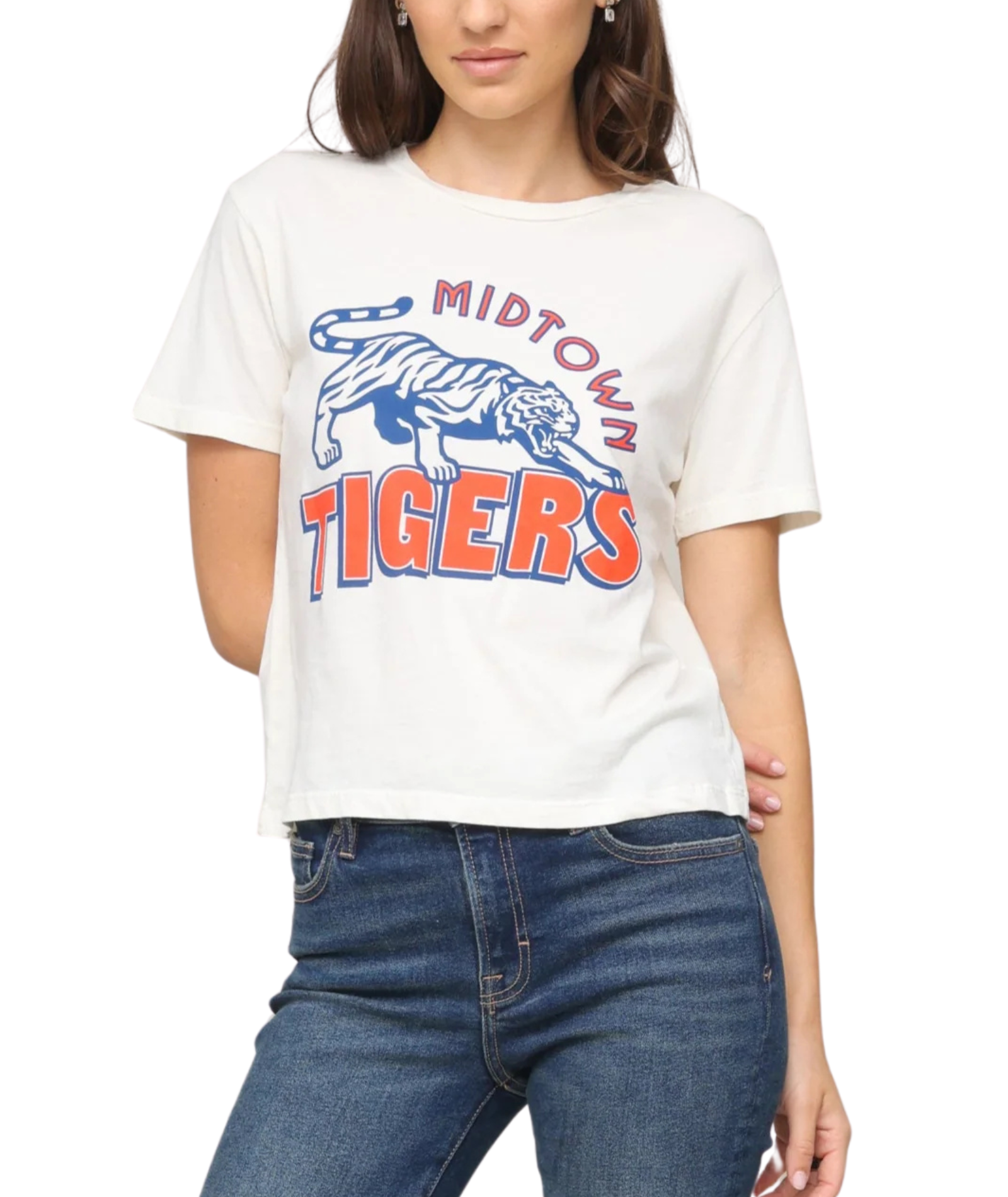 Sunny Somewhere Women Midtown Tigers Everyday Tee Womens Casual Tops Sunny Somewhere White Juniors/Women XS