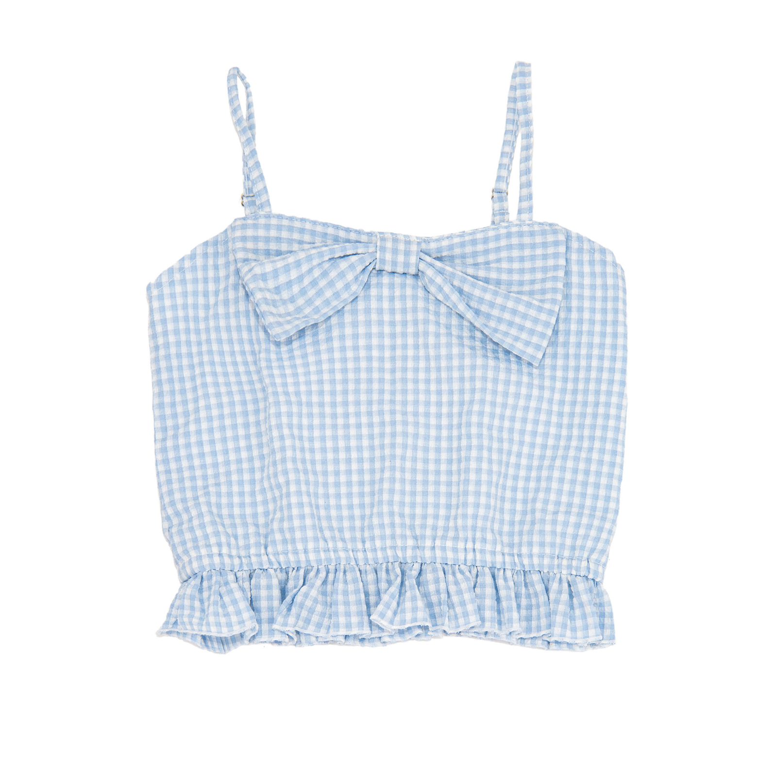 FBZ Girls Saylor Blue Gingham Bow Top