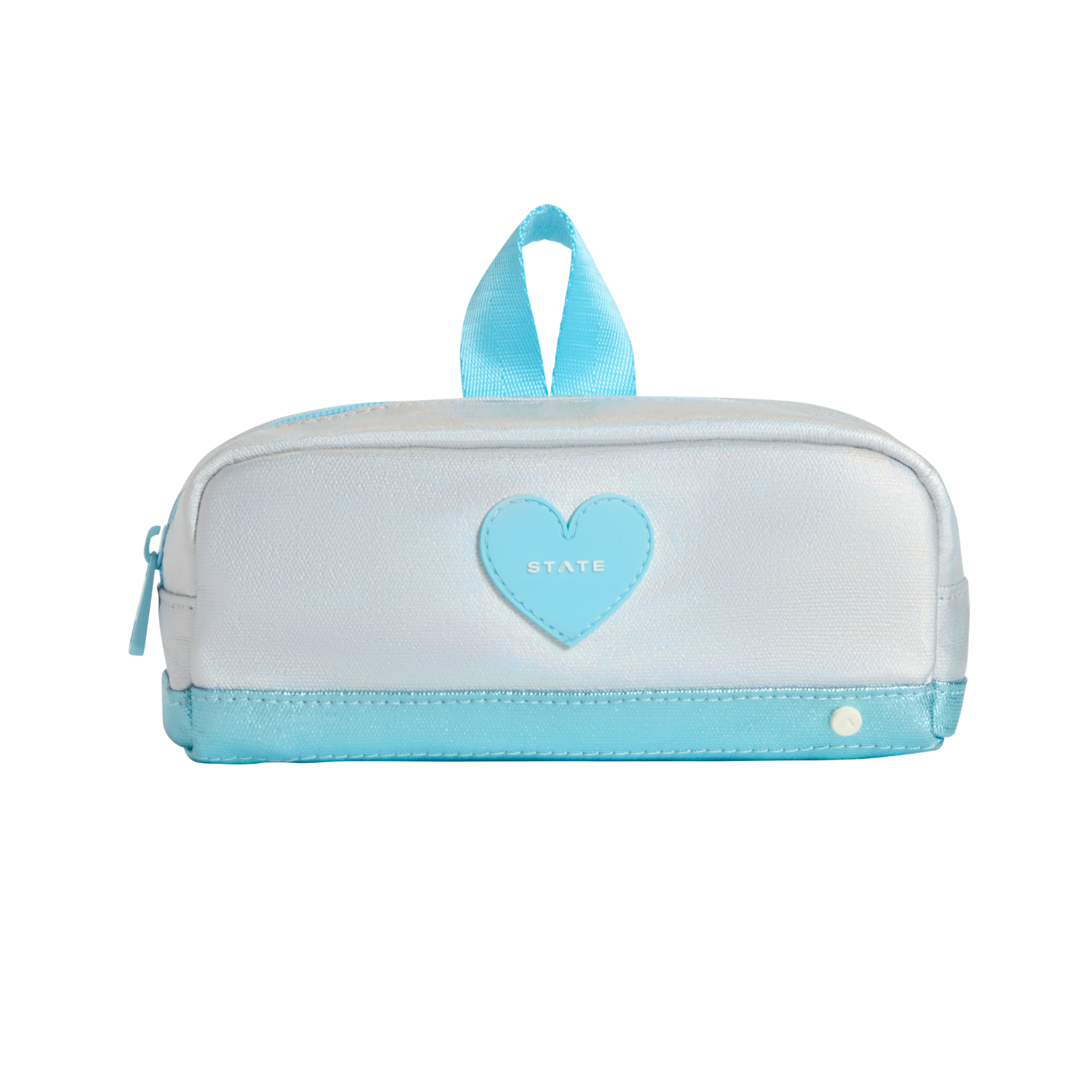 State Bags Clinton Pencil Case Blue Iridescent Heart