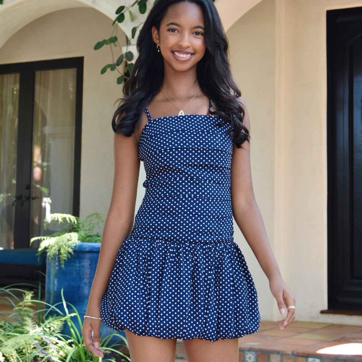 Katie J NYC Girls Tippy Dress Polka Dot Girls Casual Dresses Katie J NYC Evening Blue Y/S (7/8)