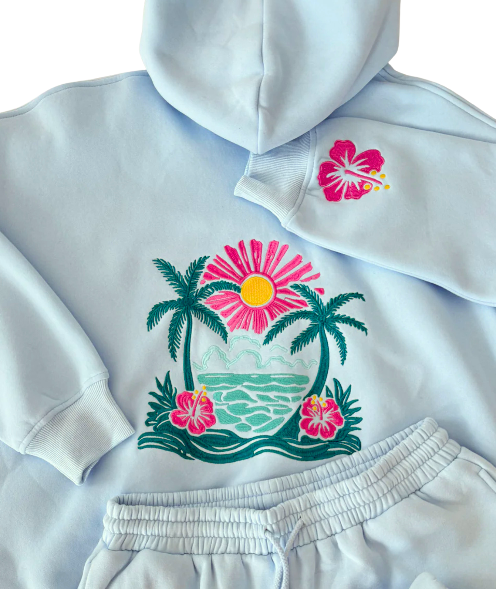 Sunkissed Coconut Juniors Hibiscus Flower Beach Babe Hoodie Icy Blue Womens Casual Tops Sunkissed Coconut