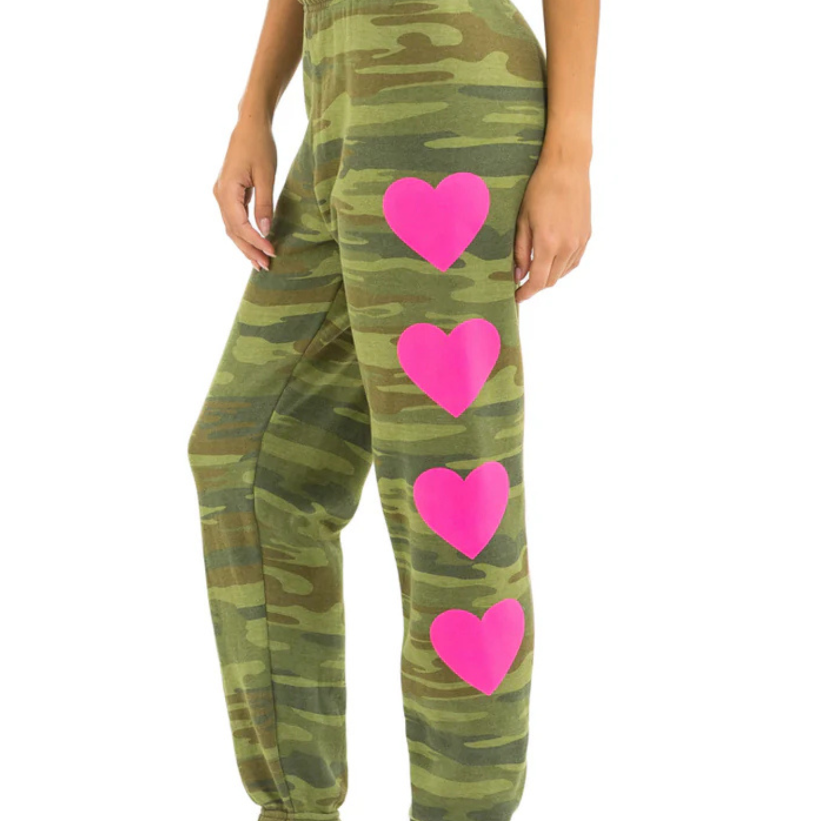 Aviator Nation Women Heart 2 Sweatpants Camo/Neon Pink Womens Casual Bottoms Aviator Nation Camo Juniors/Women XS