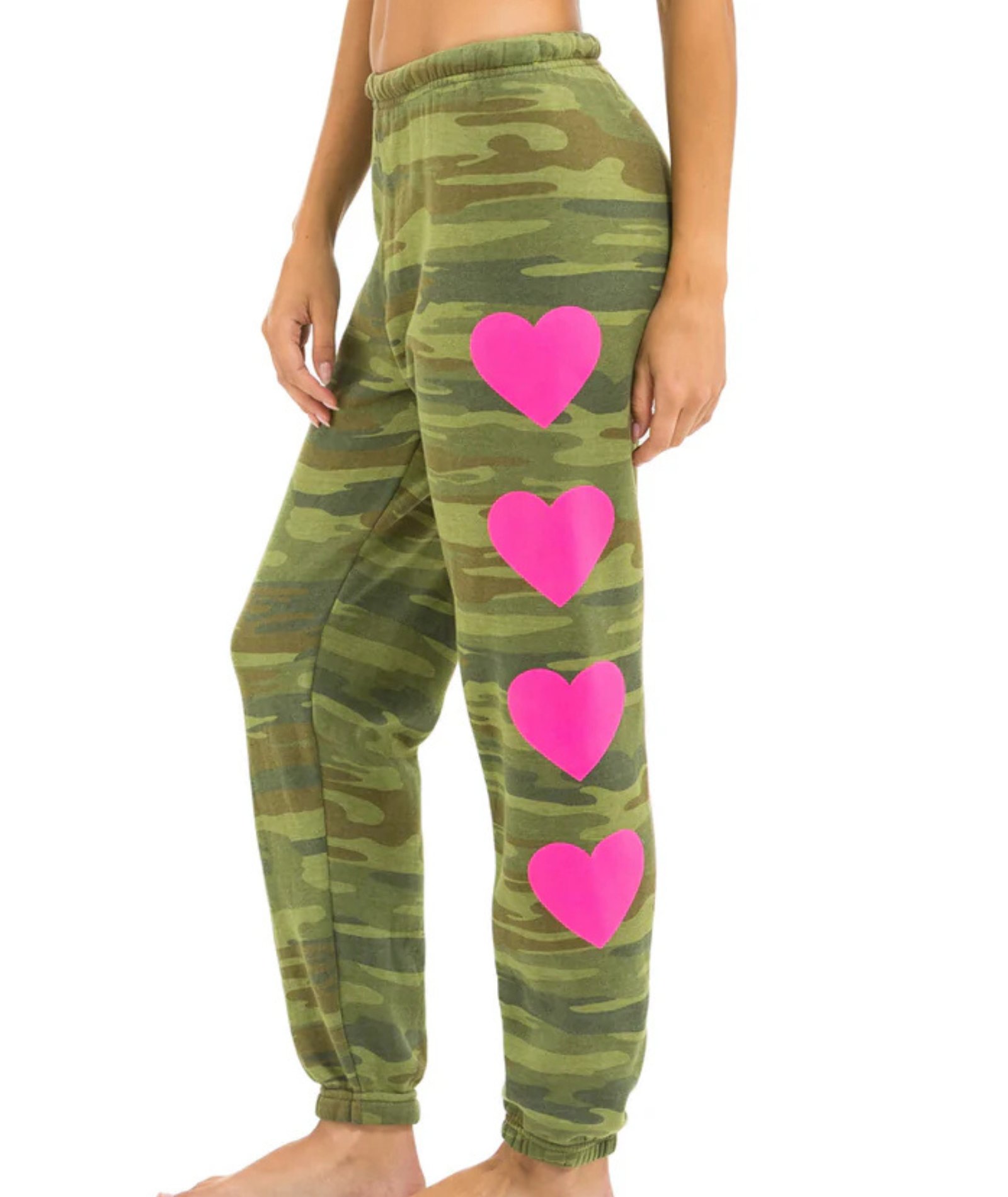 Aviator Nation Women Heart 2 Sweatpants Camo/Neon Pink Womens Casual Bottoms Aviator Nation Camo Juniors/Women XS