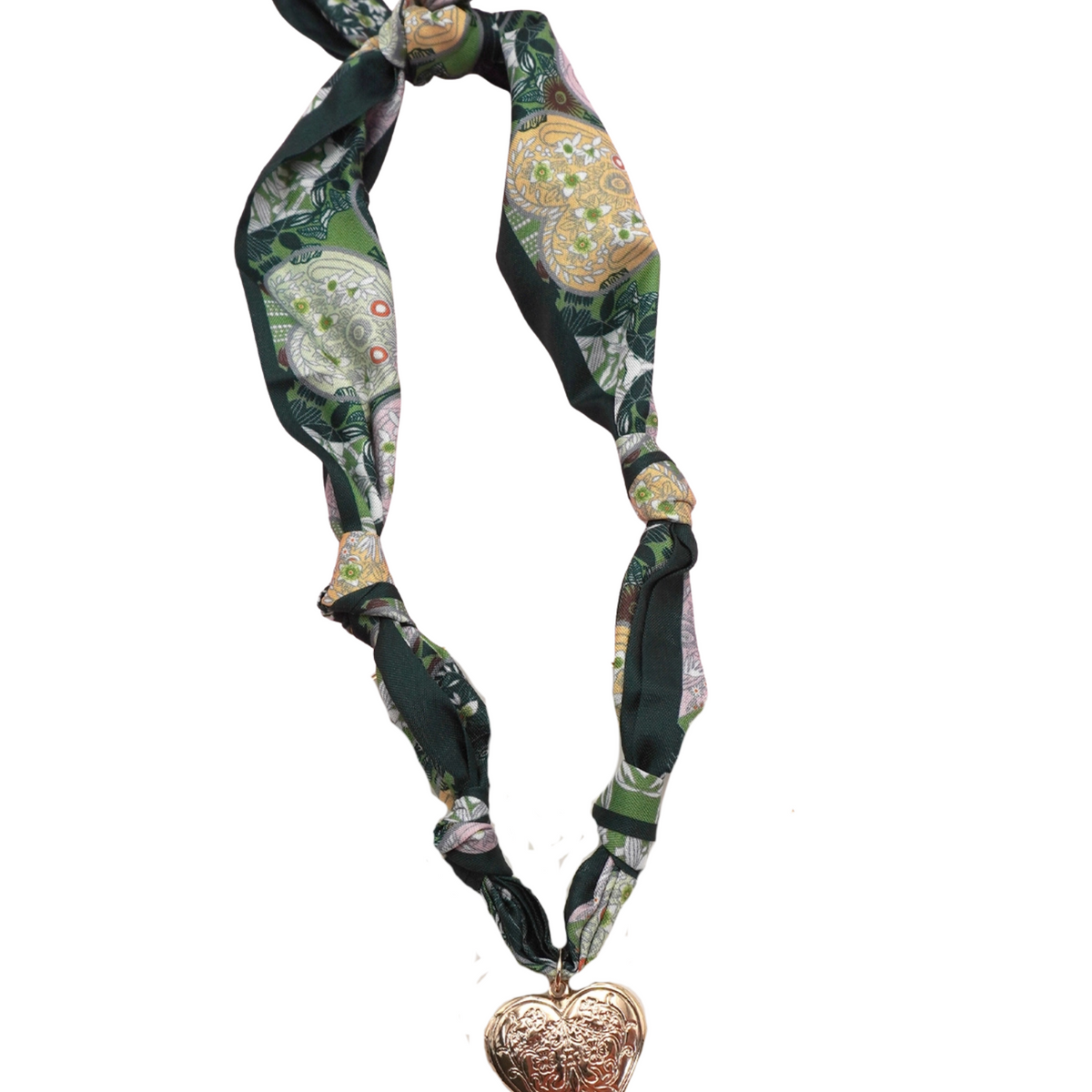 Frankie's Exclusives Josie Scarf Charm Necklace Textured Heart Greens Distressed/seasonal accessories Frankie's Exclusives Multi