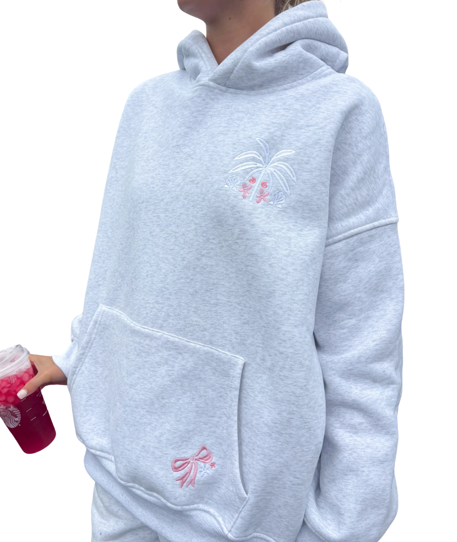 Sunkissed Coconut Juniors Pearl Grey Tropical Palms Hoodie Womens Casual Tops Sunkissed Coconut