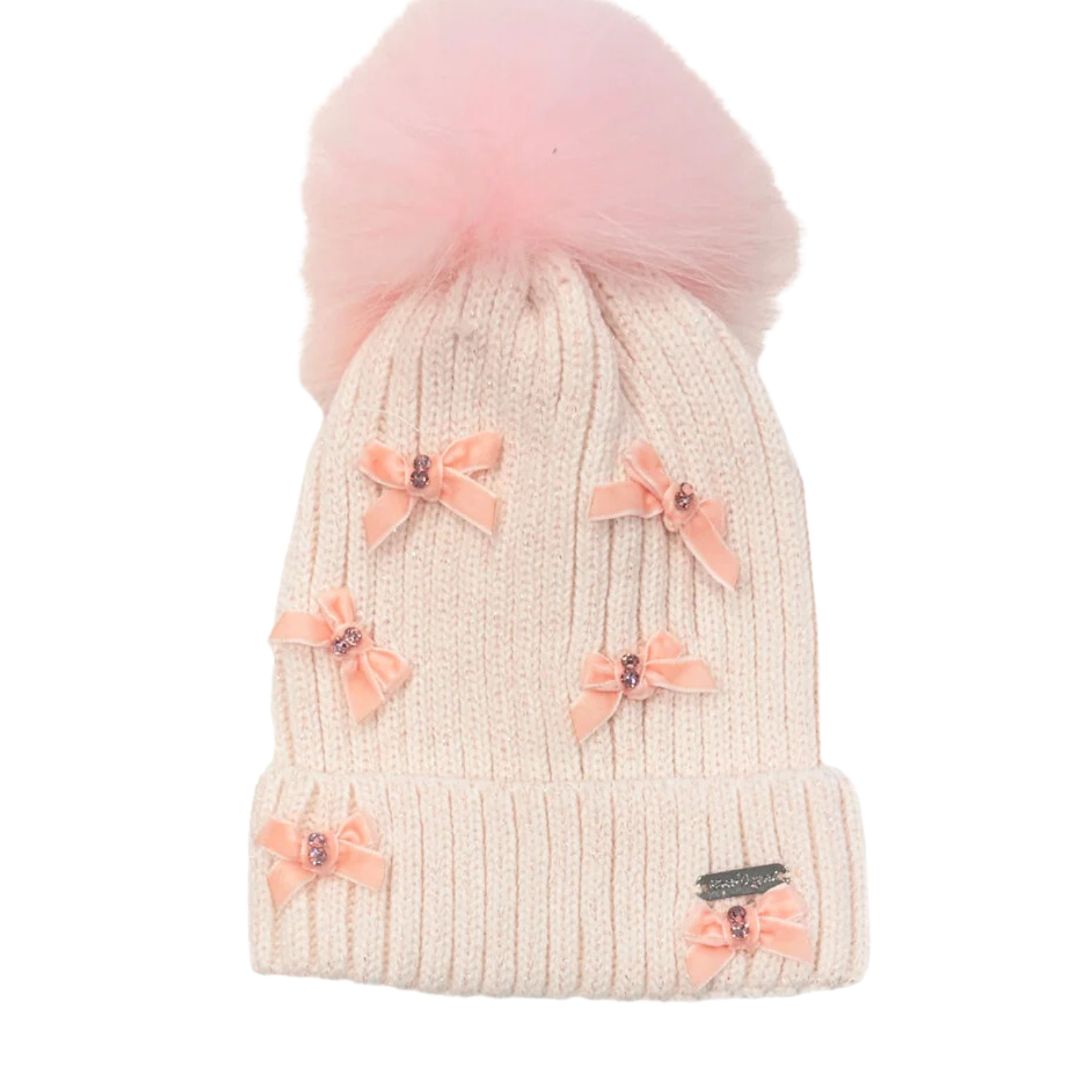 Bari Lynn Velour Bows Winter Hat Accessories Bari Lynn Pink One Size Fits Most (Y/7-Y/14)