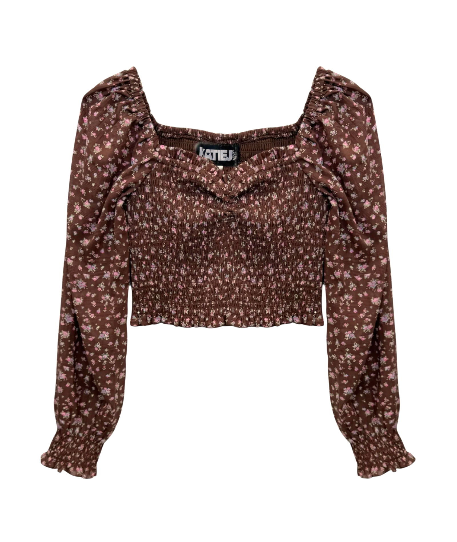 Katie J NYC Girls Chocolate Floral Chloe Top Girls Casual Tops Katie J NYC Floral Y/S (7/8)