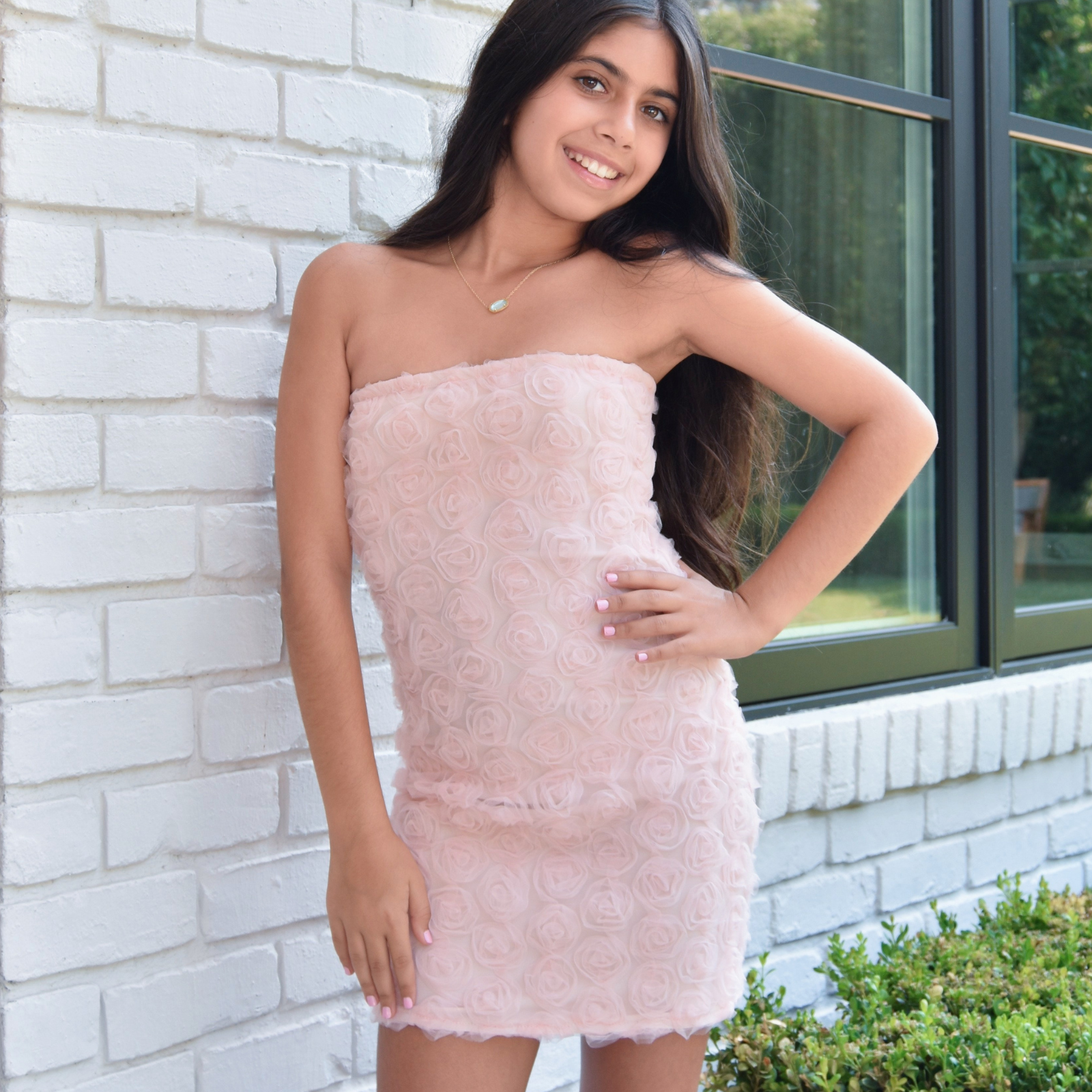 Gold Rush NYC Girls Lydia Rose Textured Strapless Mini Dress Girls Special Dresses Gold Rush NYC Pink Y/S (7/8)