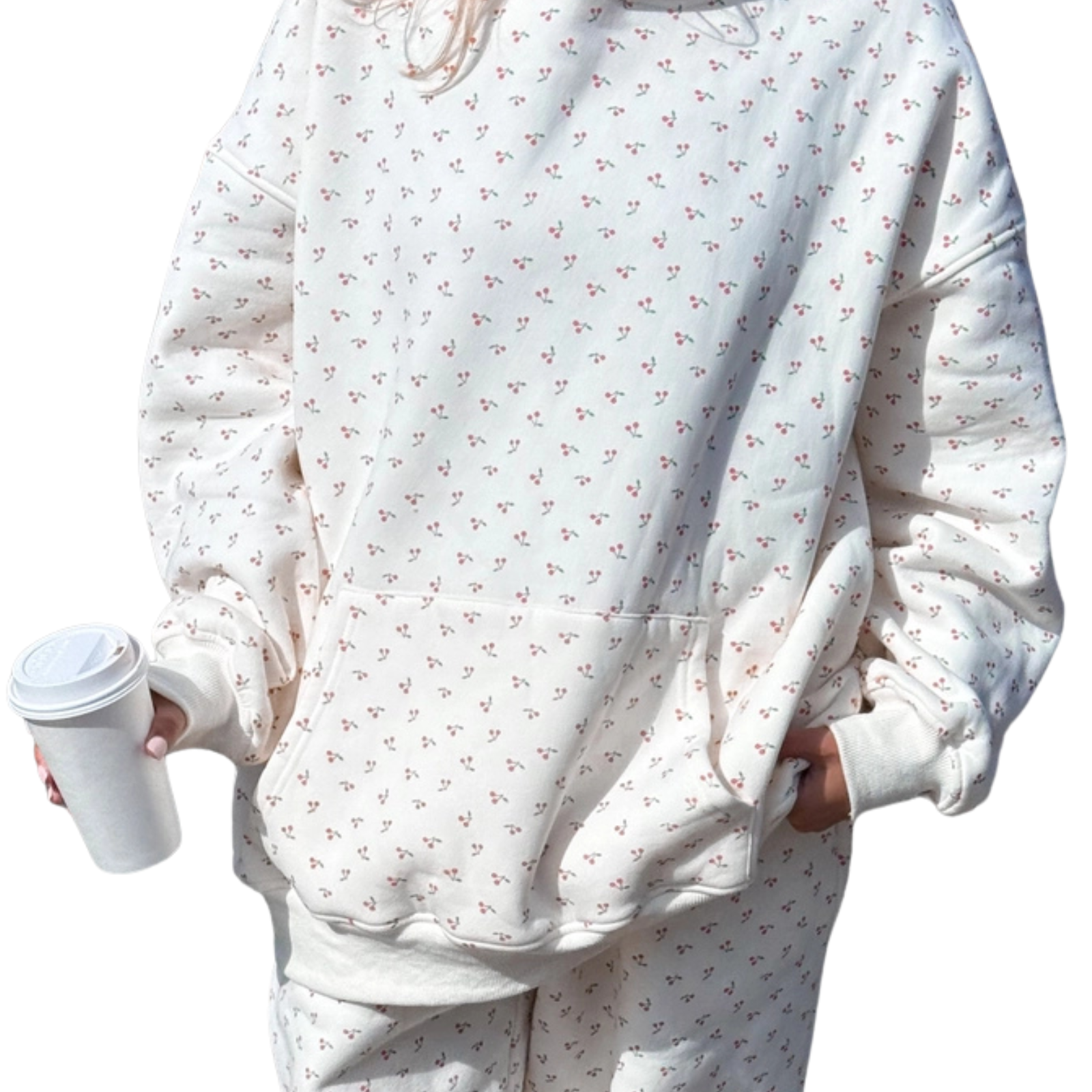 Sunkissed Coconut Juniors All Over Cherries Hoodie Womens Casual Tops Sunkissed Coconut Ivory Juniors/Women XS