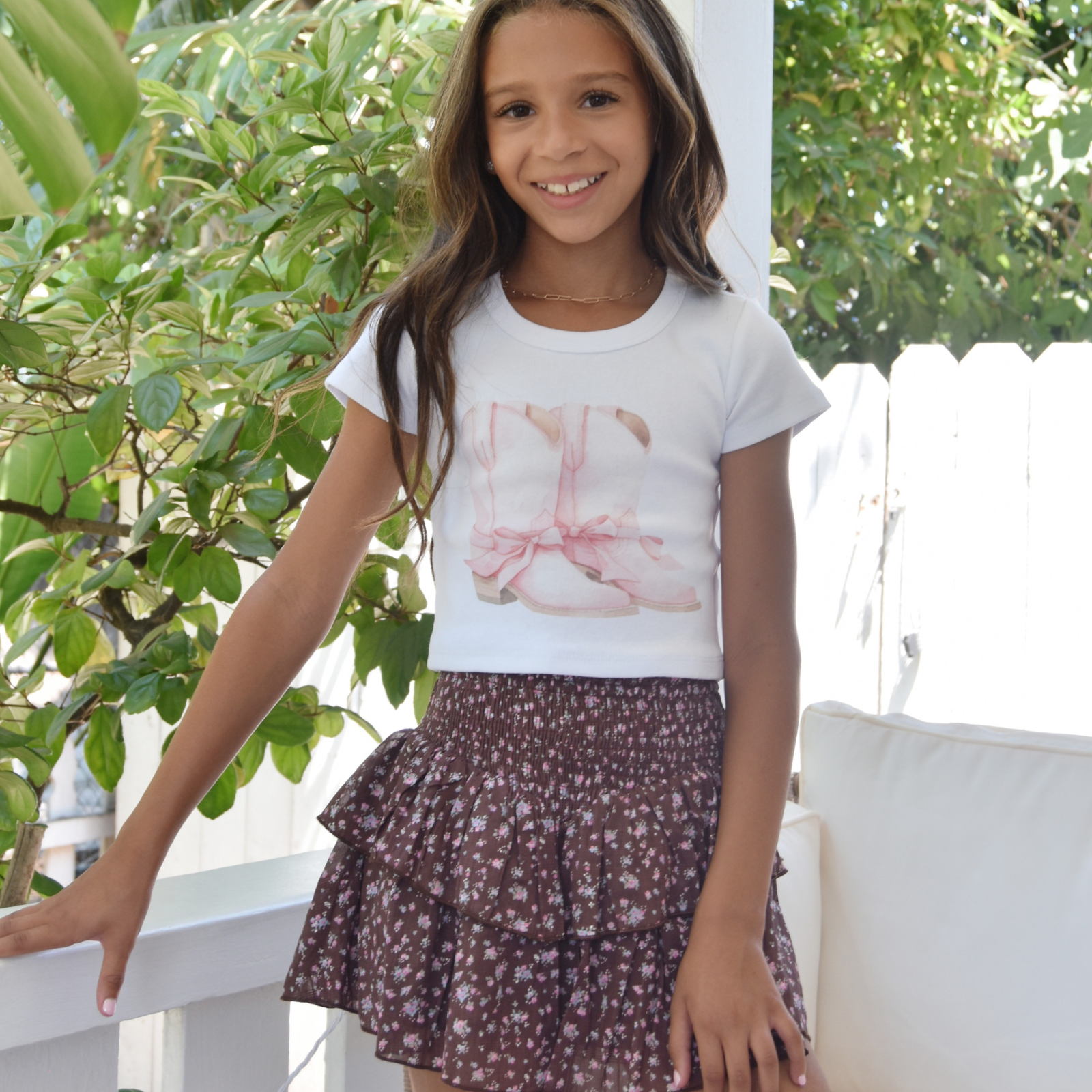 Katie J NYC Girls Chocolate Floral Brooke Skirt Girls Casual Dresses Katie J NYC Floral Y/S (7/8)
