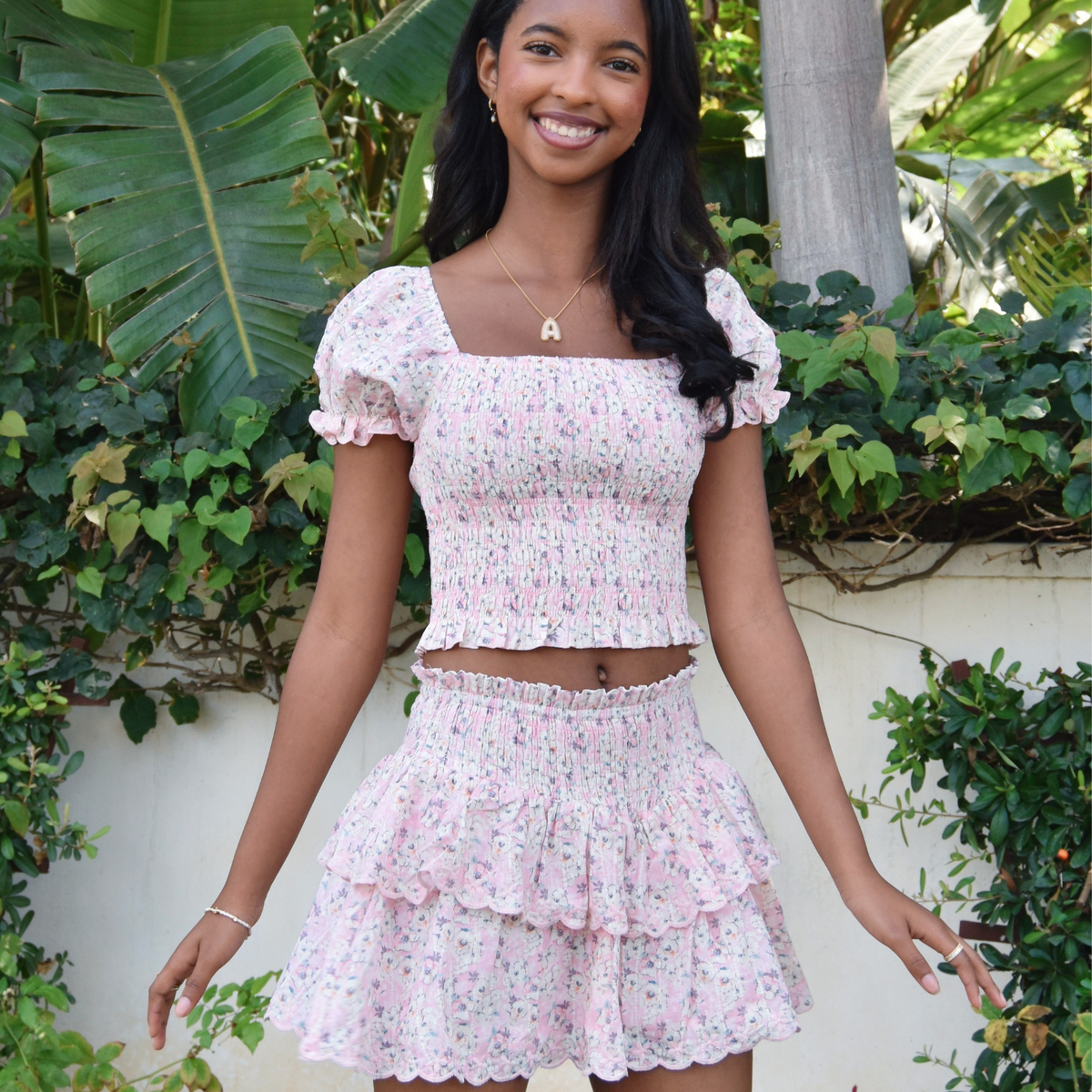 Summer Loving Girls Eden Skirt Blush Meadow Pink Girls Casual Bottoms Summer Loving Floral Y/S (7/8)