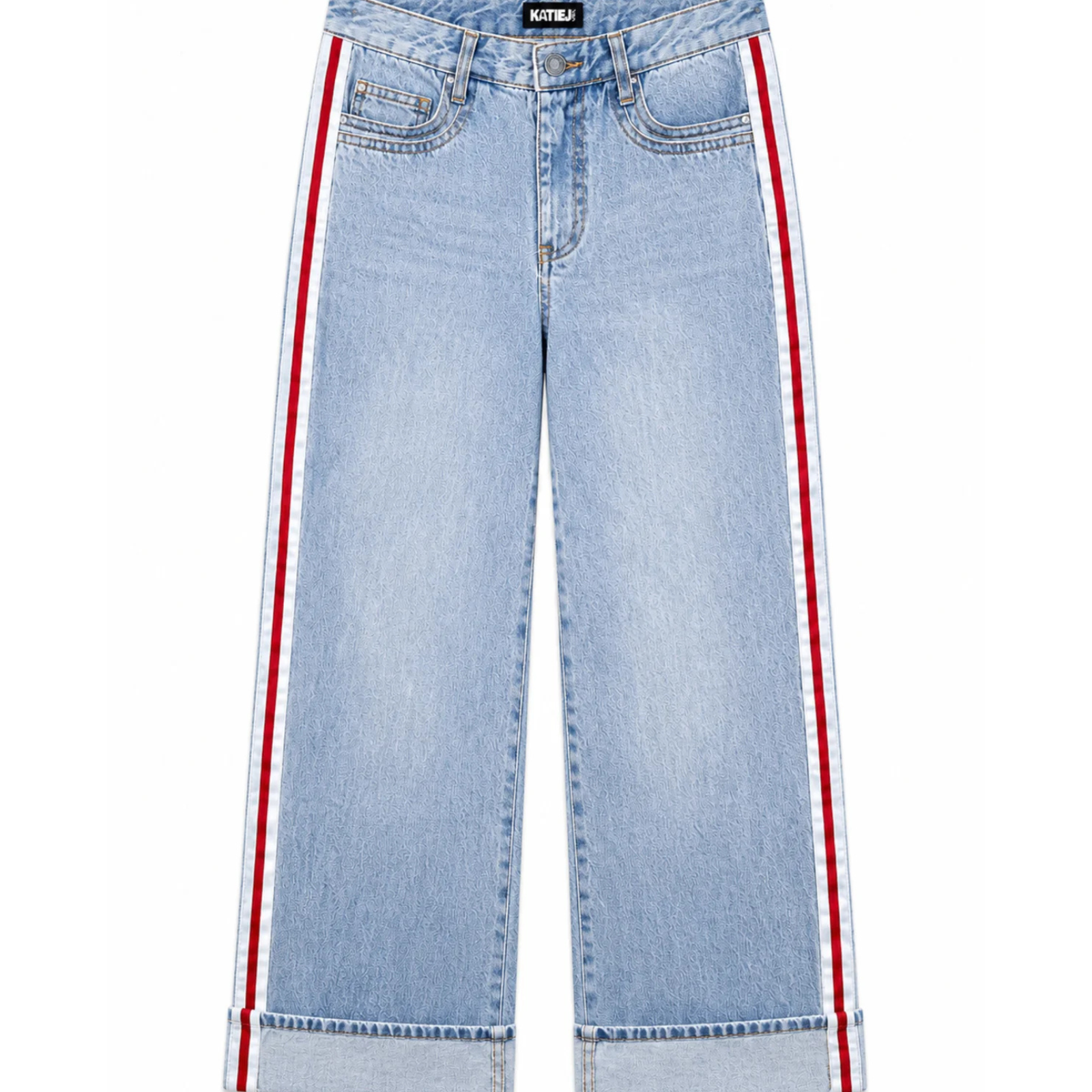 Katie J NYC Girls Boston Wide Leg Cuffed Light Wash Jeans Girls Denim Katie J NYC Denim Y/S (7/8)