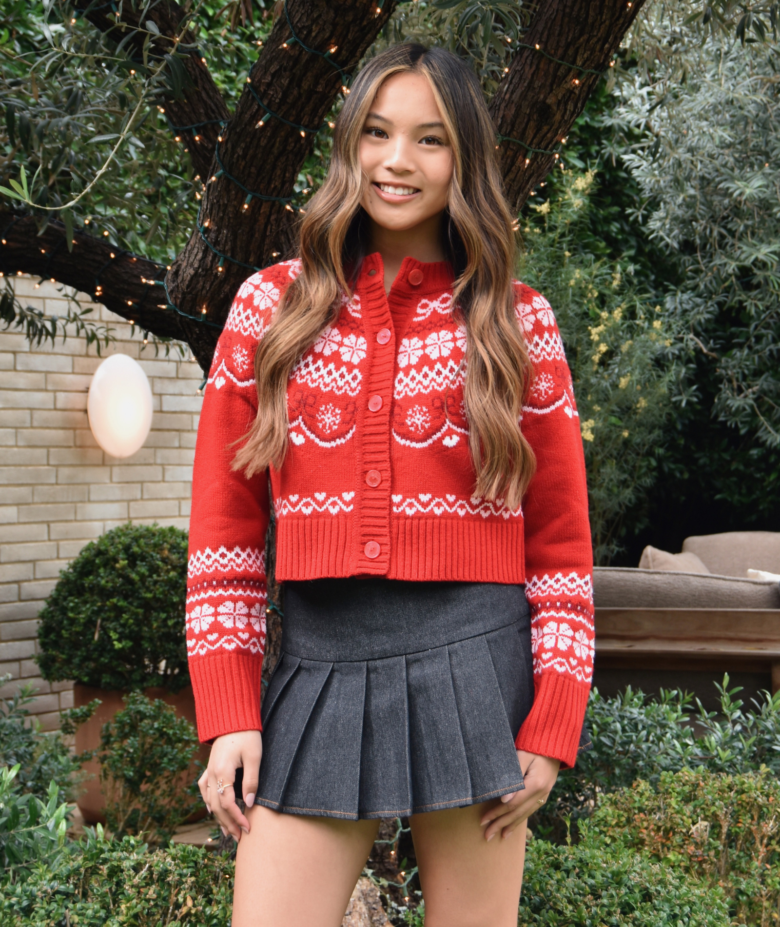 Love Shack Fancy Women Shantae Cardigan Red Velvet Truffle Womens Casual Tops Love Shack Fancy