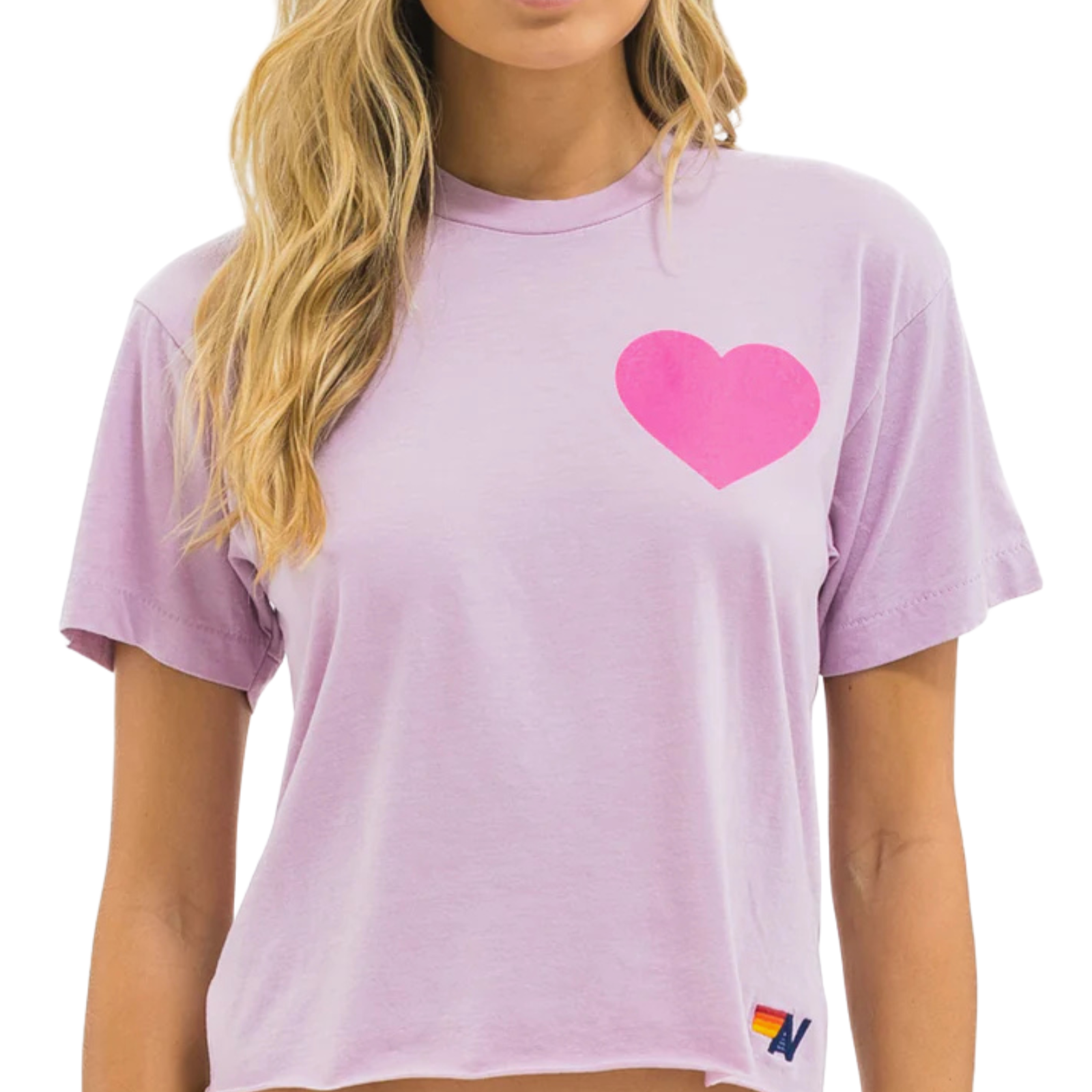 Aviator Nation Women Heart Boyfriend Tee Vintage Mauve/Neon Pink Womens Casual Tops Aviator Nation Pink Juniors/Women XS