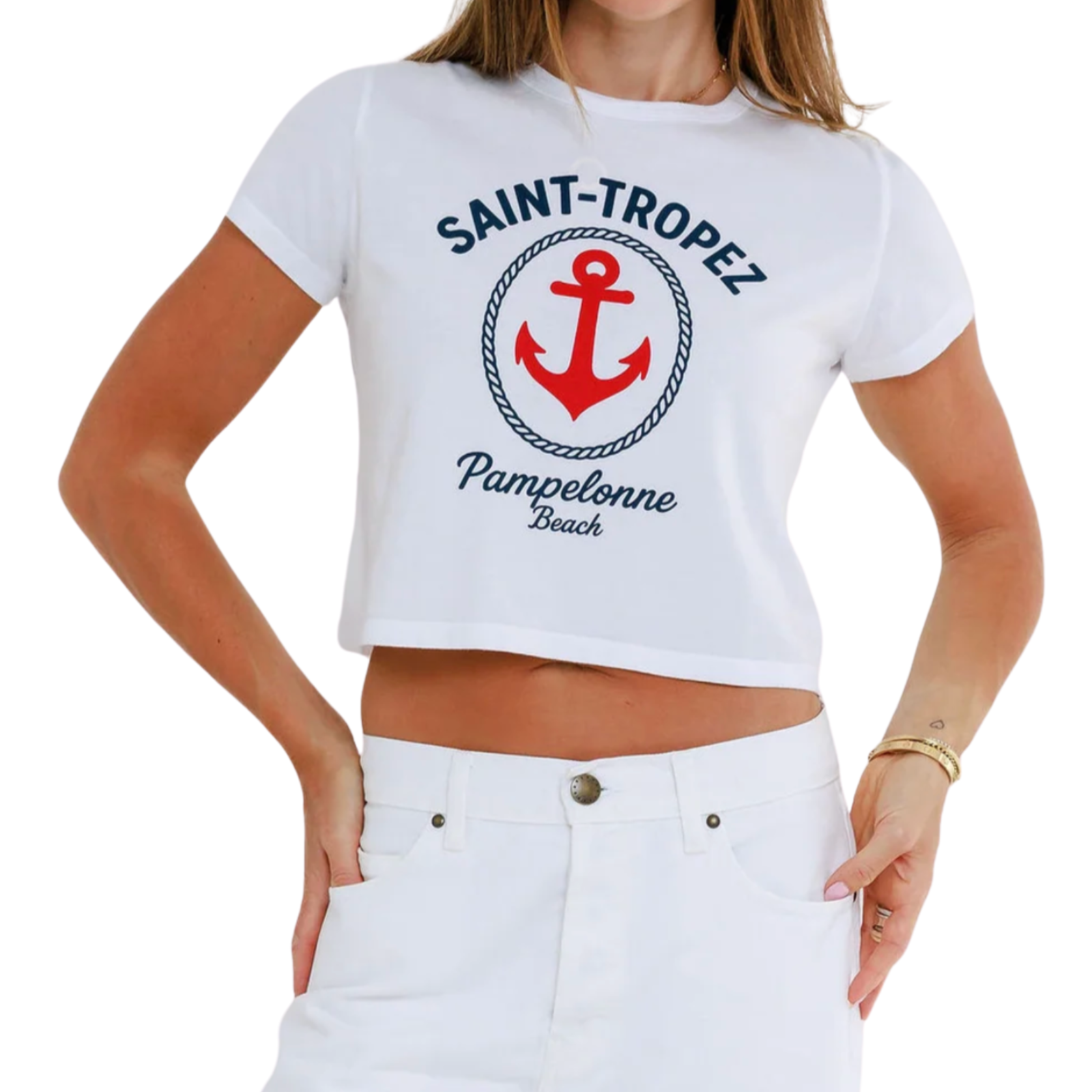 Sunny Somewhere Women Saint Tropez Pampelonne Tiny Tee Womens Casual Tops Sunny Somewhere White Juniors/Women XS