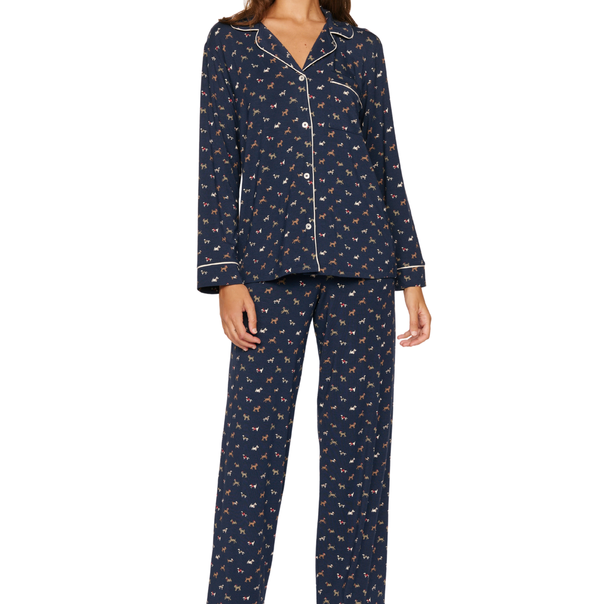 Eberjey Women Gisele Printed Long PJ Set Santa Paws
