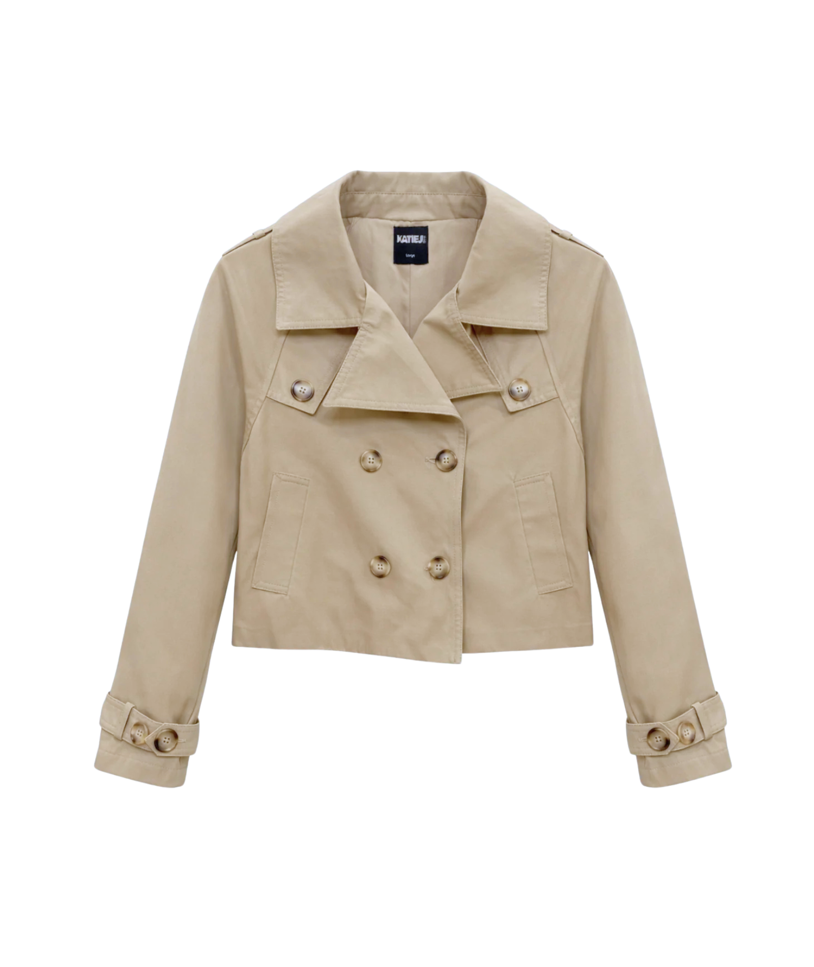 Katie J NYC Juniors Vance Cropped Trench Jacket Womens Casual Tops Katie J NYC Tan Juniors/Women XS