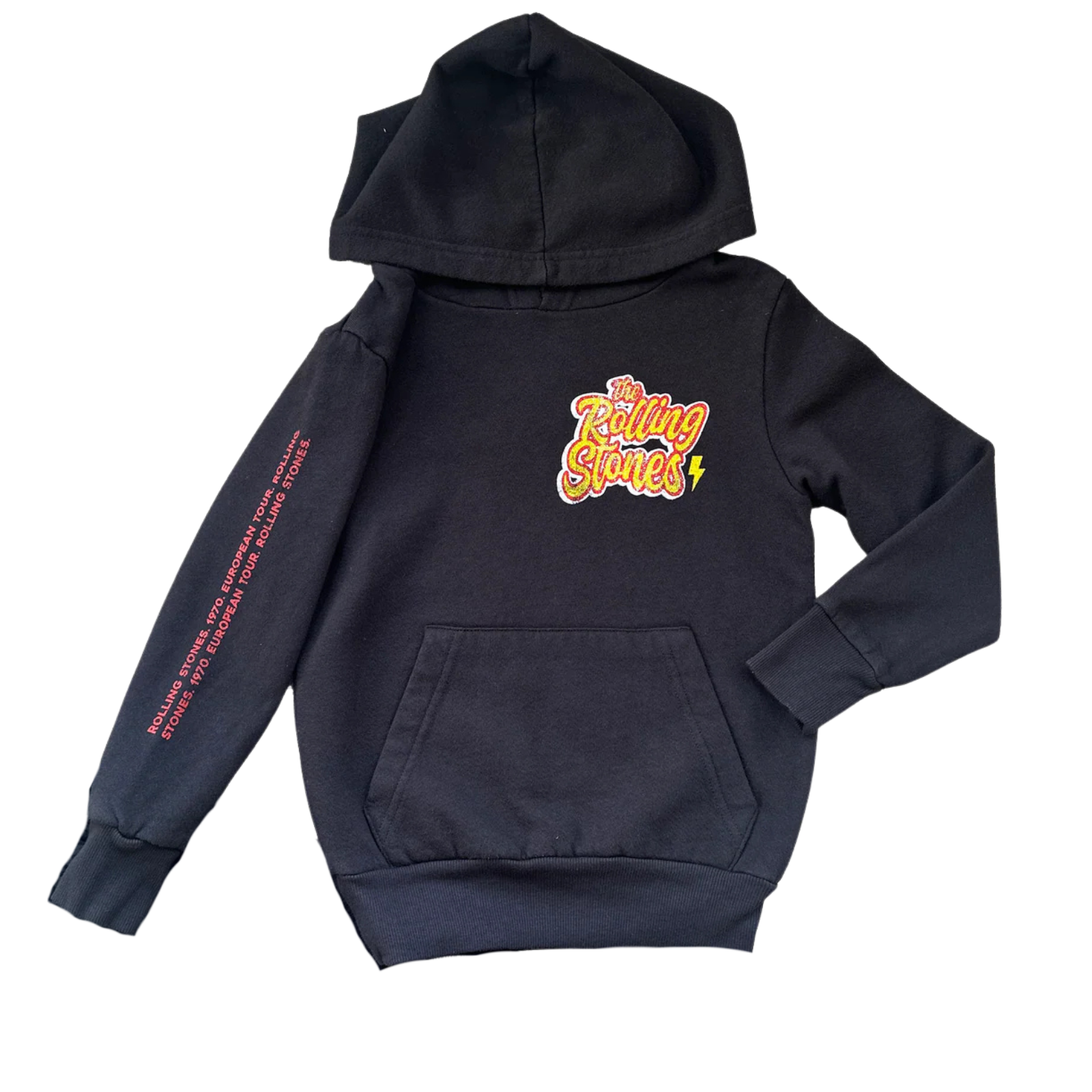 Rowdy Sprout Girls Rolling Stones Tongue Hoodie Washed Black Girls Casual Tops Rowdy Sprout Black Y/XS (6X)