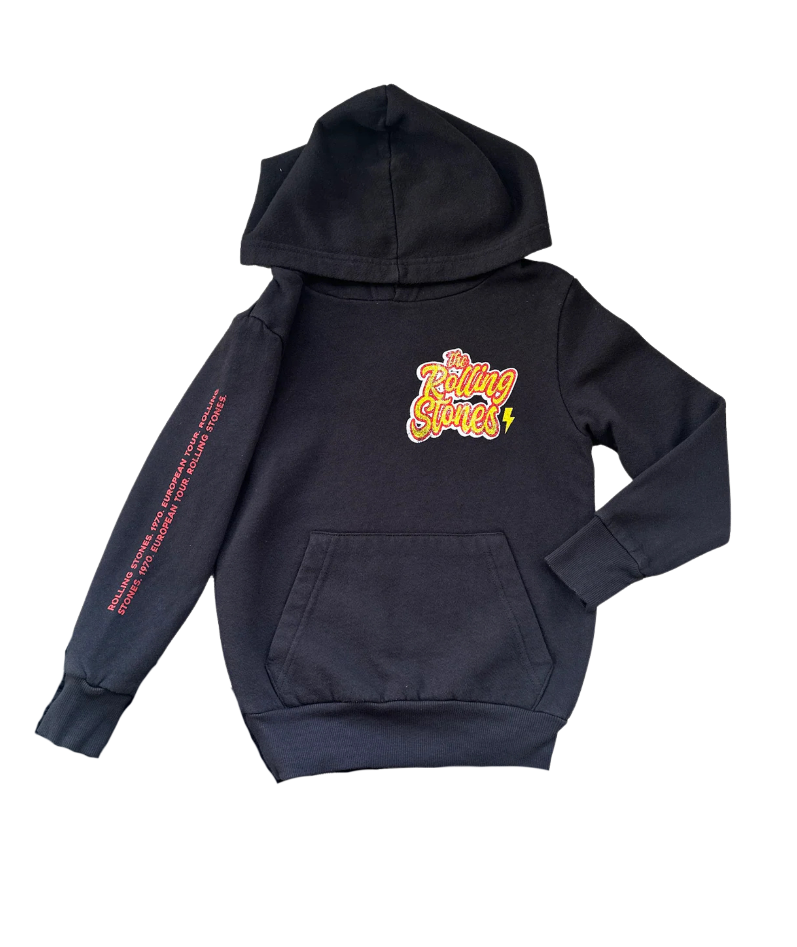 Rowdy Sprout Girls Rolling Stones Tongue Hoodie Washed Black Girls Casual Tops Rowdy Sprout Black Y/XS (6X)