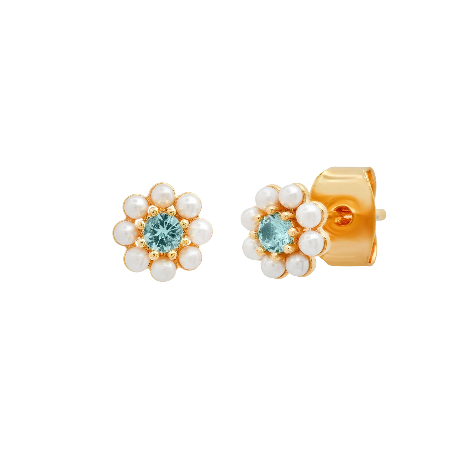 TAI Pearl Flower Blue Center Studs Jewelry - Trend TAI Gold