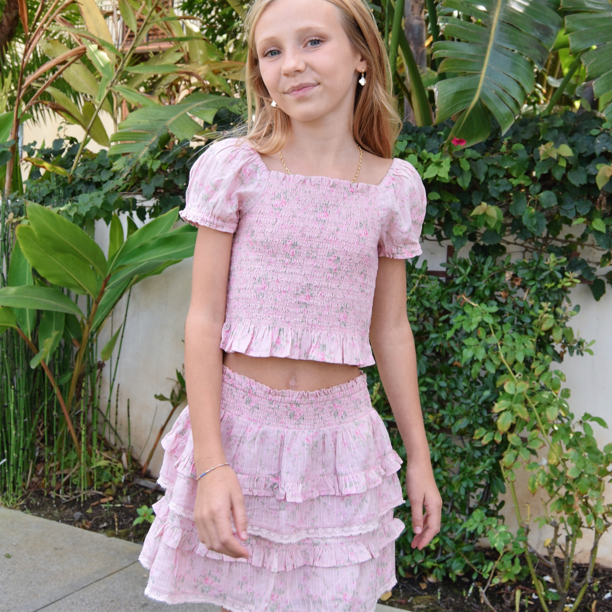 Love Shack Fancy Tween Billie Skirt Spiced Camellia