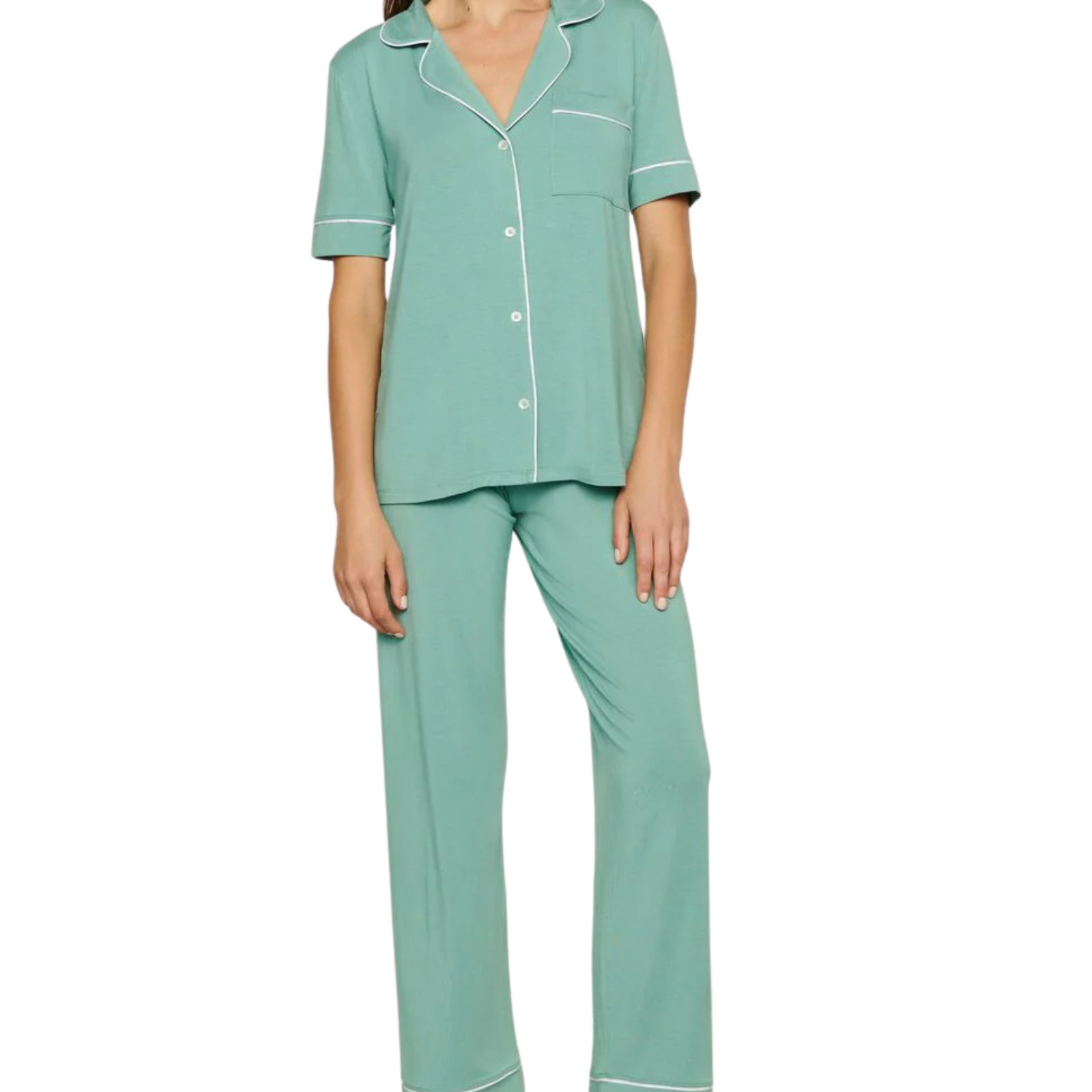 Eberjey Women Gisele Short Sleeve Pants PJ Set Seagrass/White Accessories Eberjey Green Juniors/Women XS