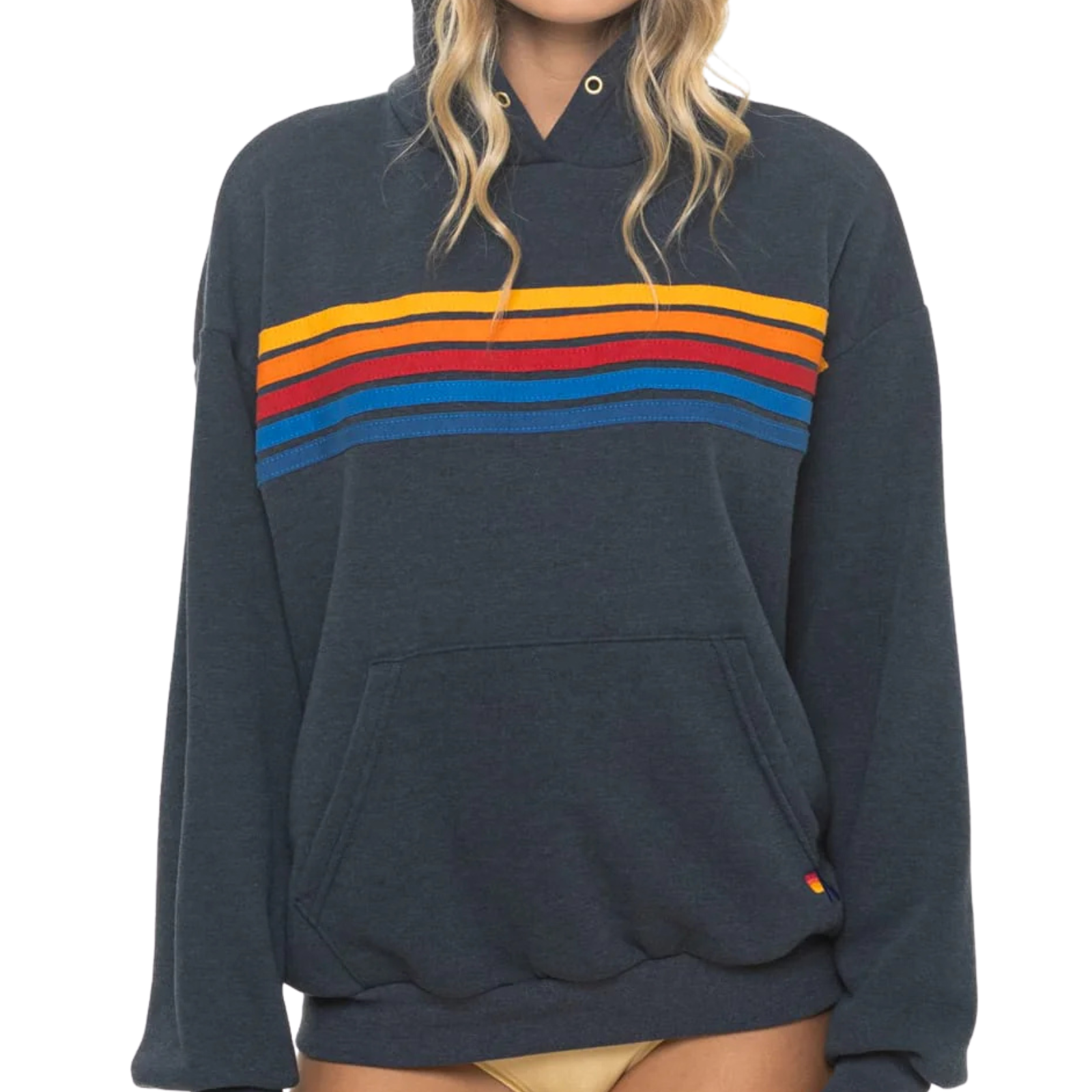 Aviator Nation Women 5 Stripe Relaxed Pullover Hoodie Womens Casual Tops Aviator Nation Charcoal Juniors/Women XS