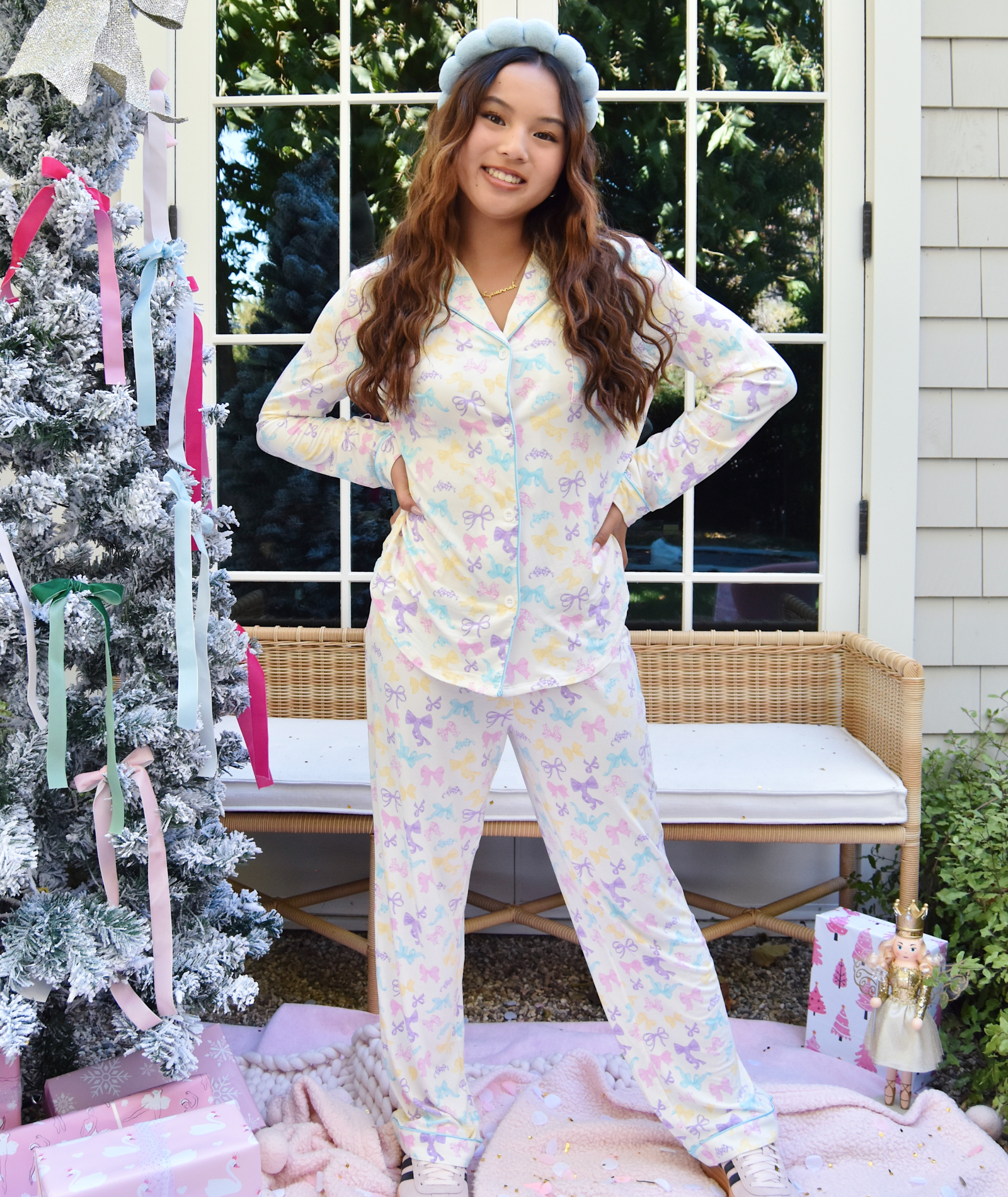 Katie J NYC Juniors Pastel Bows Maia Pants PJ Set Accessories Katie J NYC