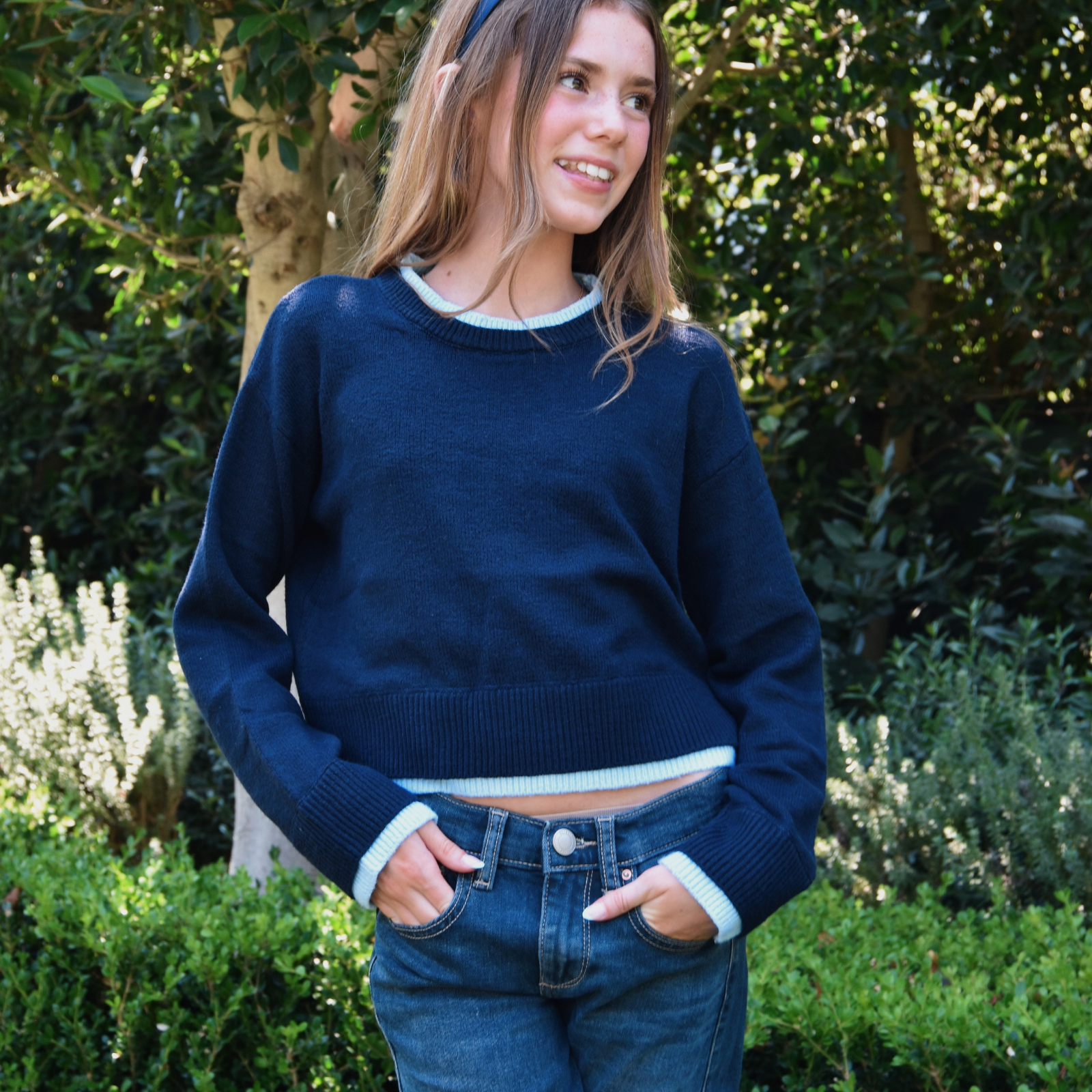 Katie J NYC Girls Nova Sweater Evening Blue/Baby Blue Girls Casual Tops Katie J NYC Evening Blue Y/S (7/8)