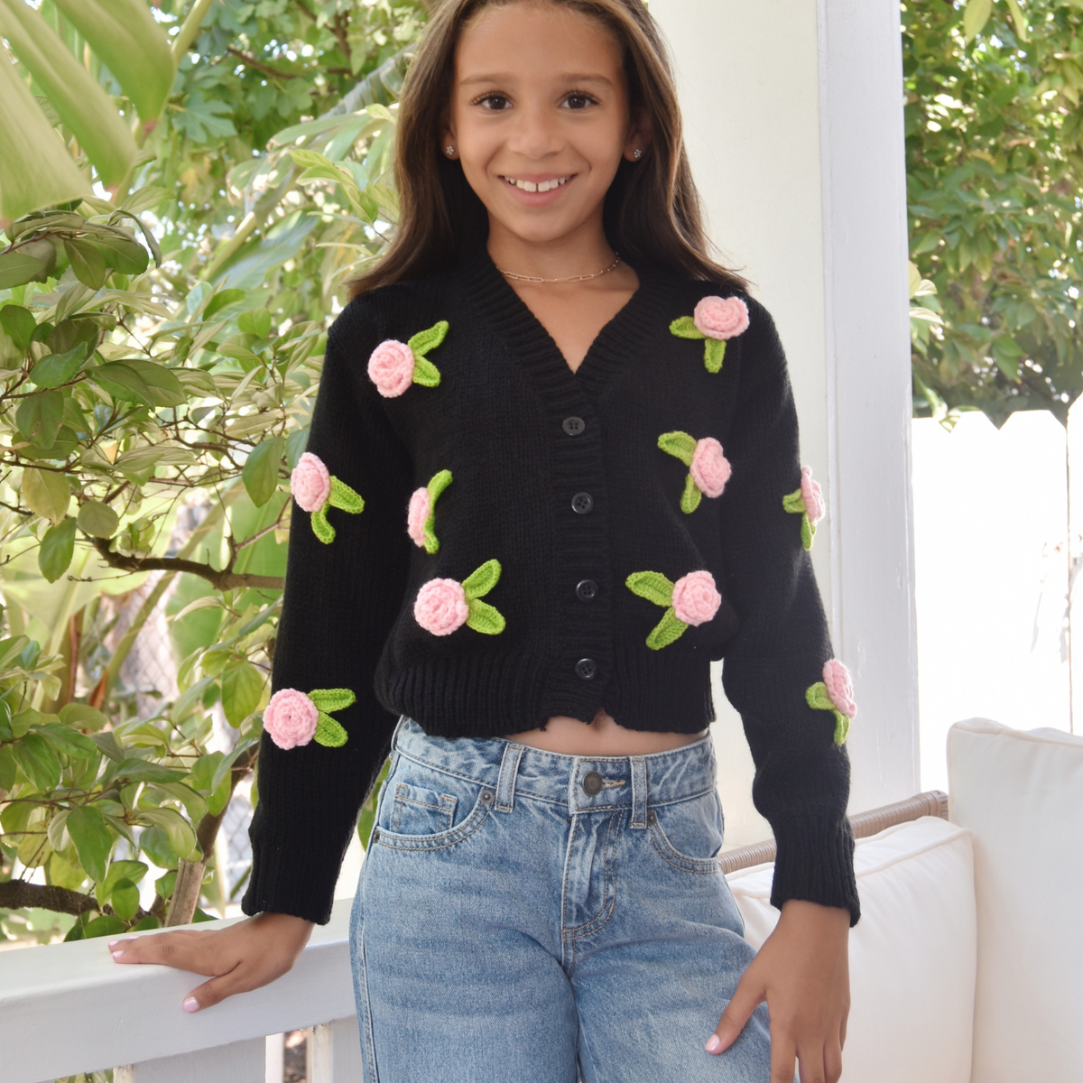 トップス FAF Fake As Flowers 24AW Cardigan Girls Teen & Pre Teen FBZ Chandler Flower Cardigan - Frankie's on