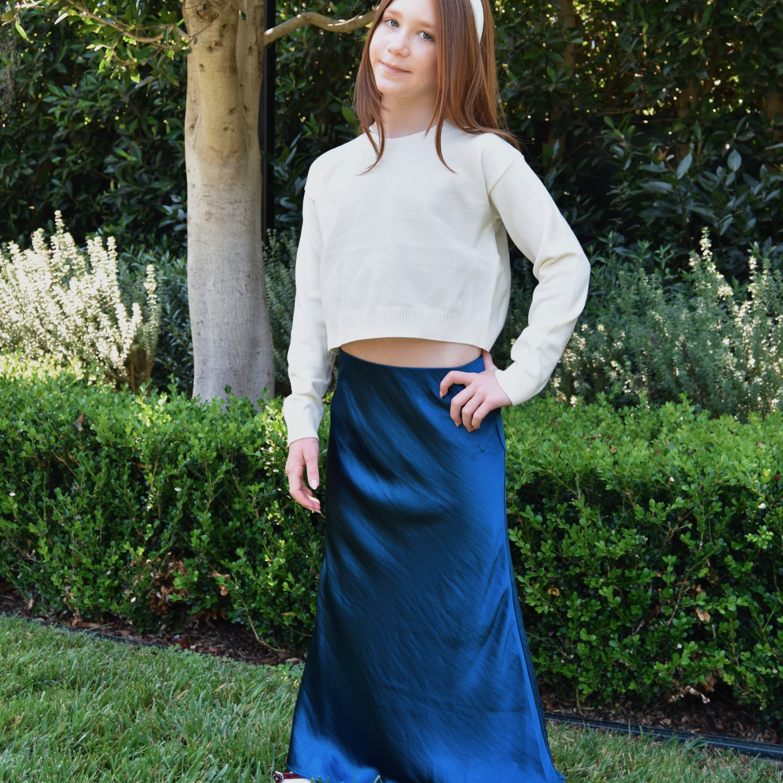 Katie J NYC Girls Anastasia Satin Maxi Skirt Girls Casual Bottoms Katie J NYC Navy Y/S (7/8)