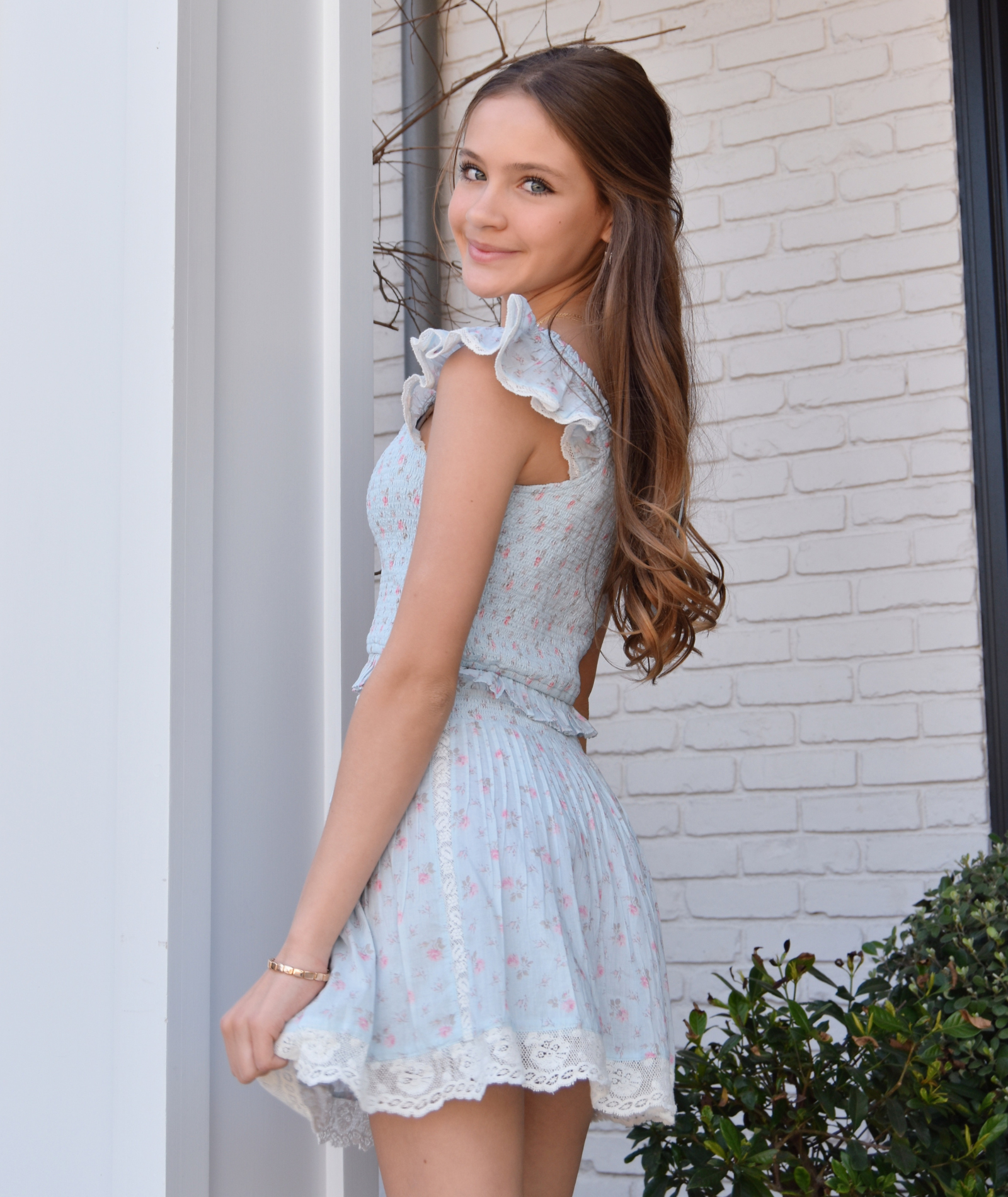 Love Shack Fancy Girls Solena Skirt Chapparal Blue Girls Casual Bottoms Love Shack Fancy