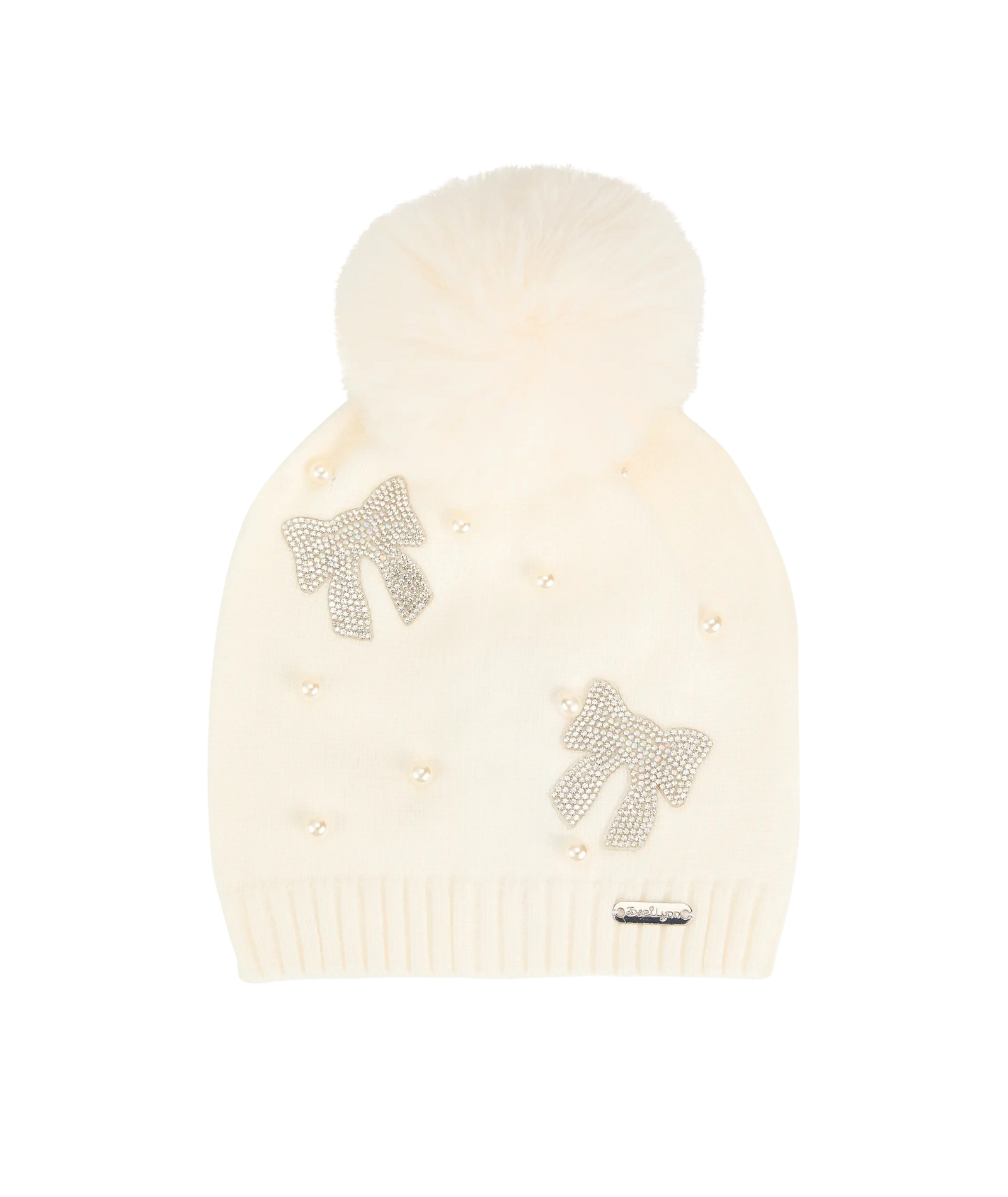 Bari Lynn Crystal Bow Winter Hat Accessories Bari Lynn Ivory One Size Fits Most (Y/7-Y/14)
