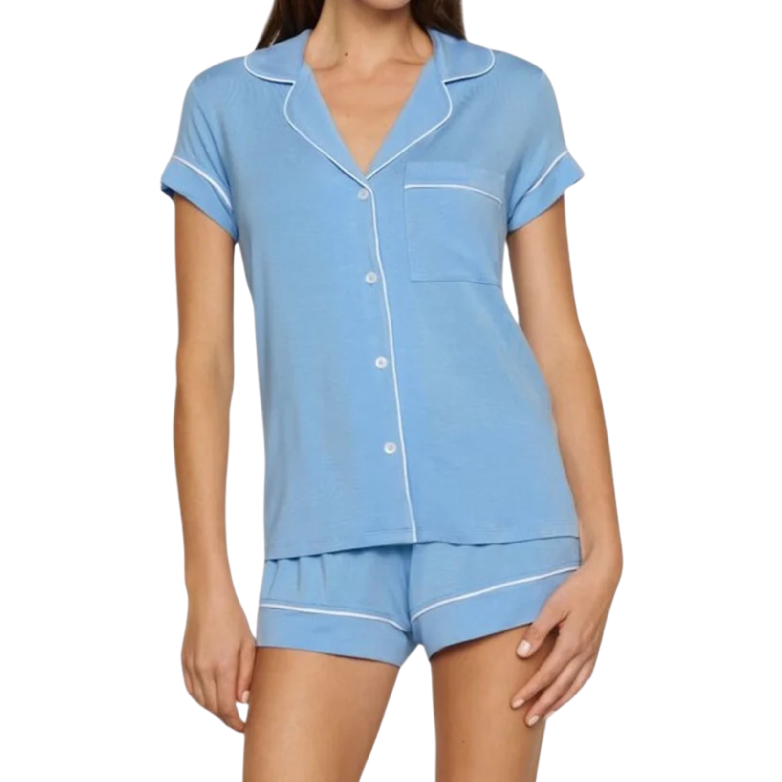 Eberjey Women Gisele Relaxed Short PJ Set Summer Blue/White Accessories Eberjey Blue Juniors/Women XXS