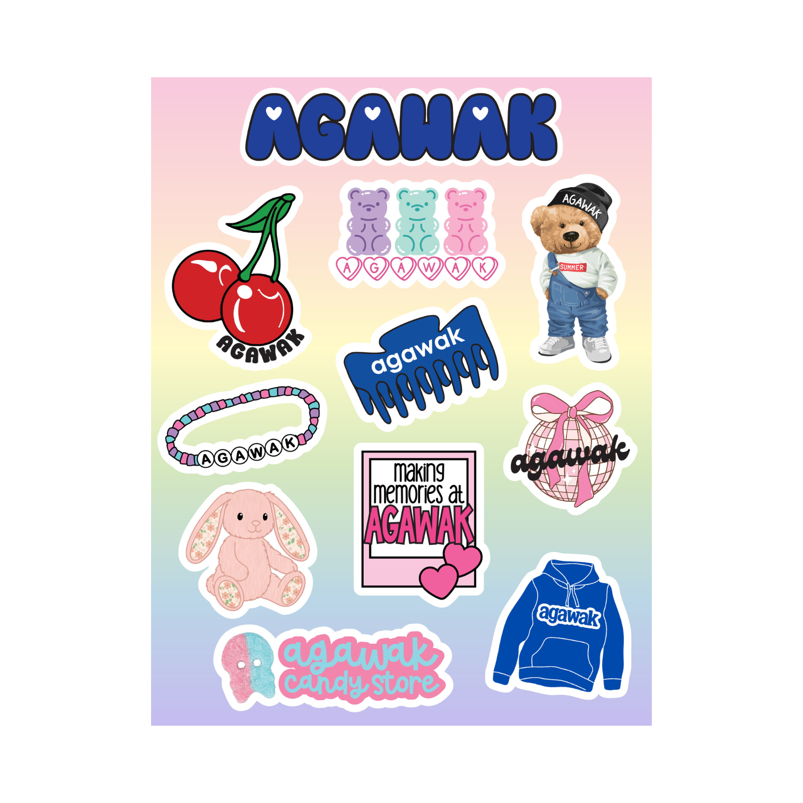 Frankie's Exclusives Cutie Camp Name Vinyl Sticker Set of 12 Camp A Wink and a Nod Multi Agawak