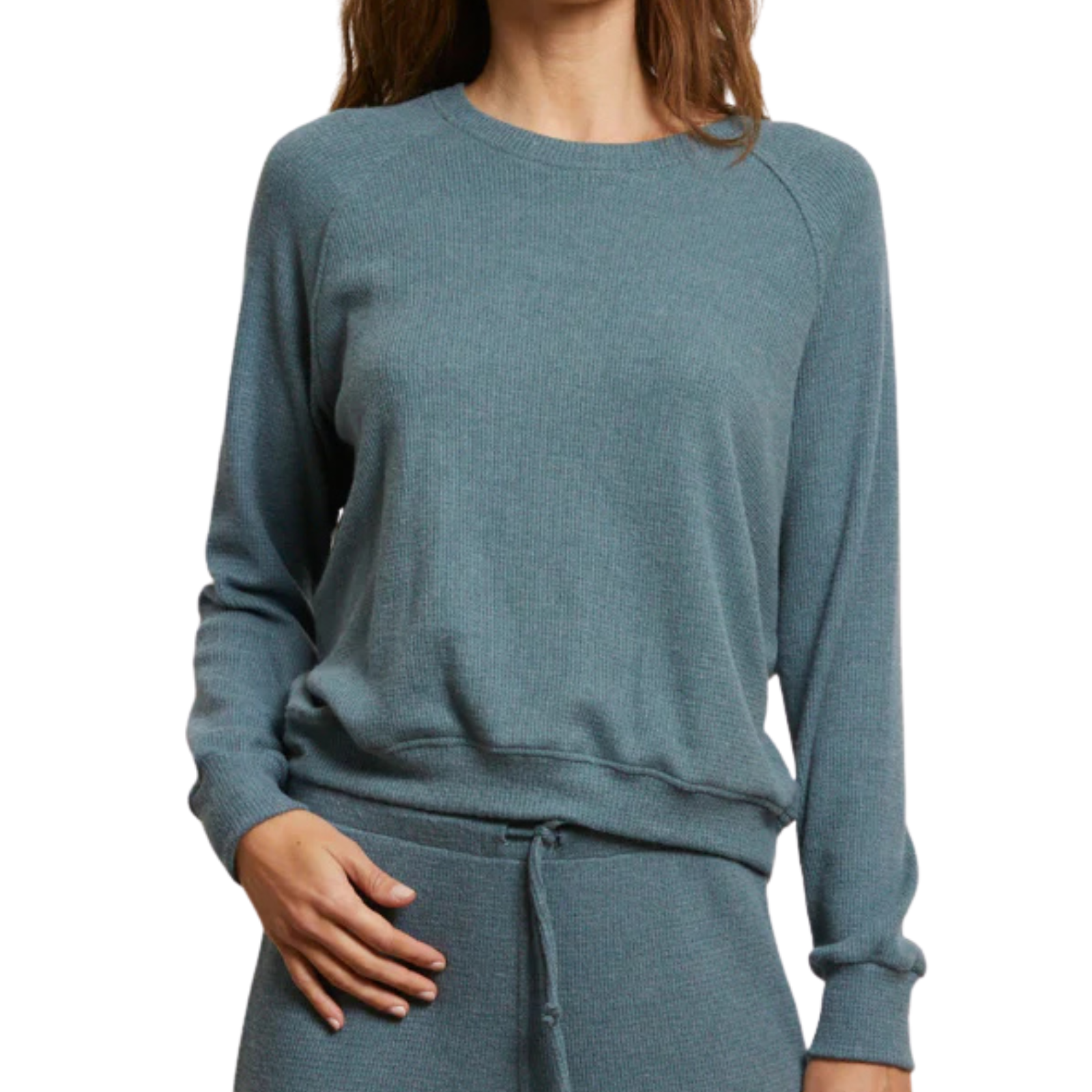 Perfect White Tee Women Cooper Brushed Waffle Crew Sweatshirt Womens Casual Tops Perfect White Tee Slate Juniors/Women XS