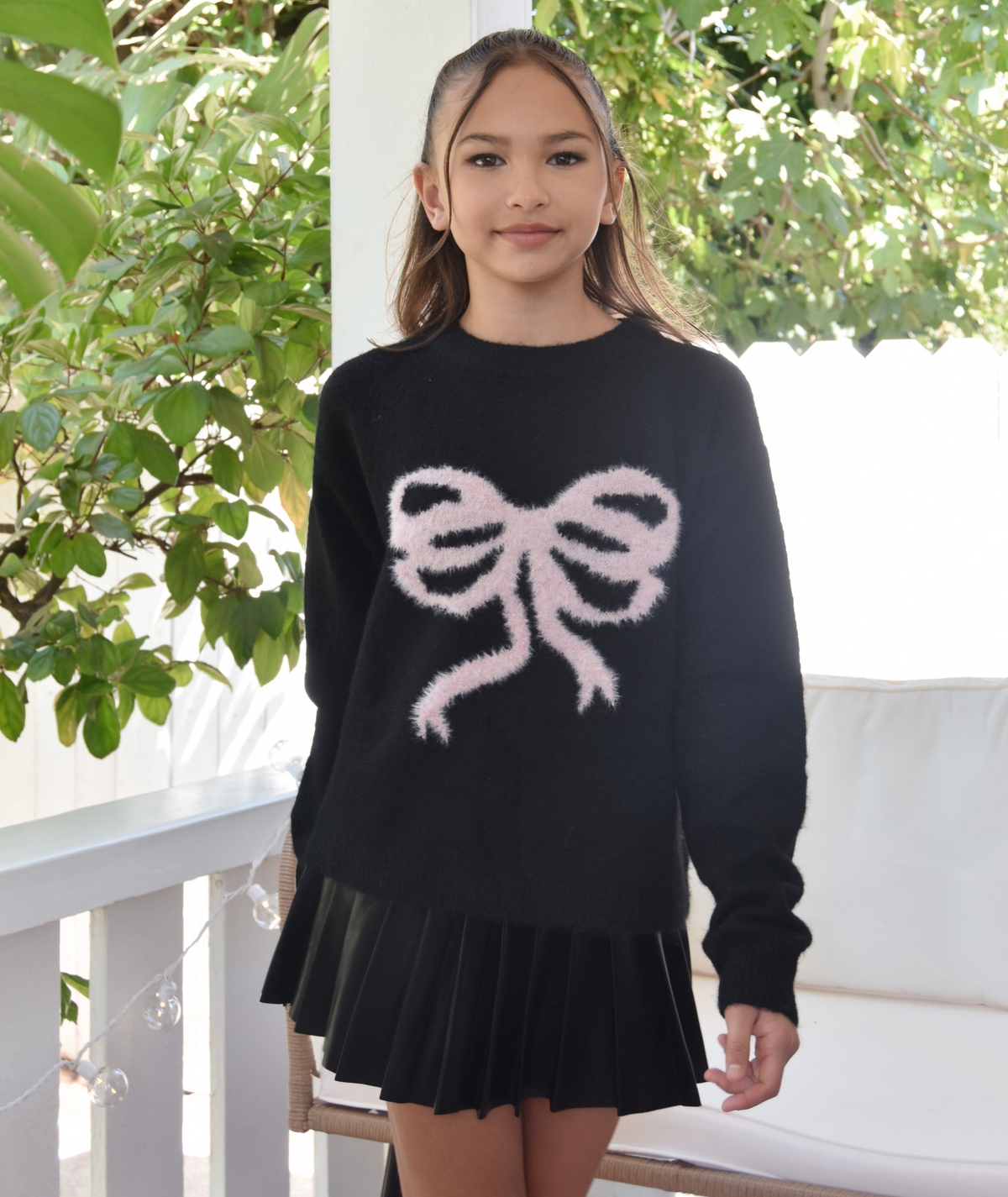 Katie J NYC Girls Maggie Black/Pink Bow Sweater Girls Casual Tops Katie J NYC Black Y/S (7/8)