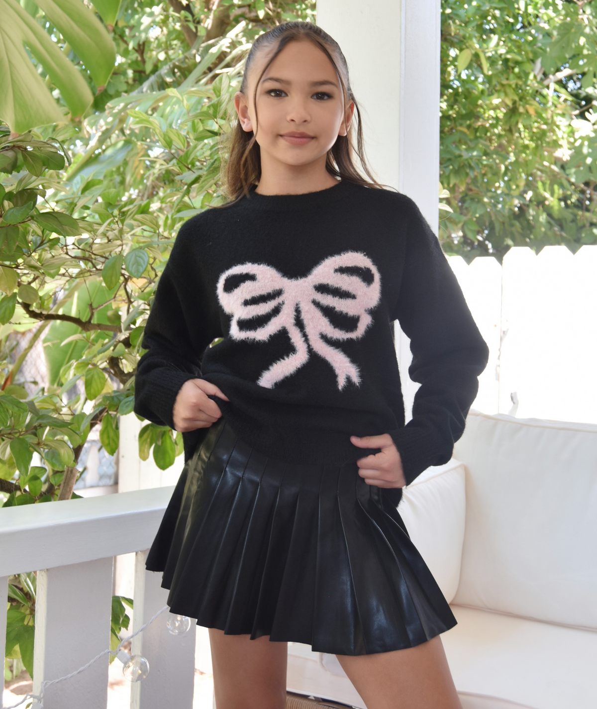 Katie J NYC Girls Maggie Black/Pink Bow Sweater Girls Casual Tops Katie J NYC