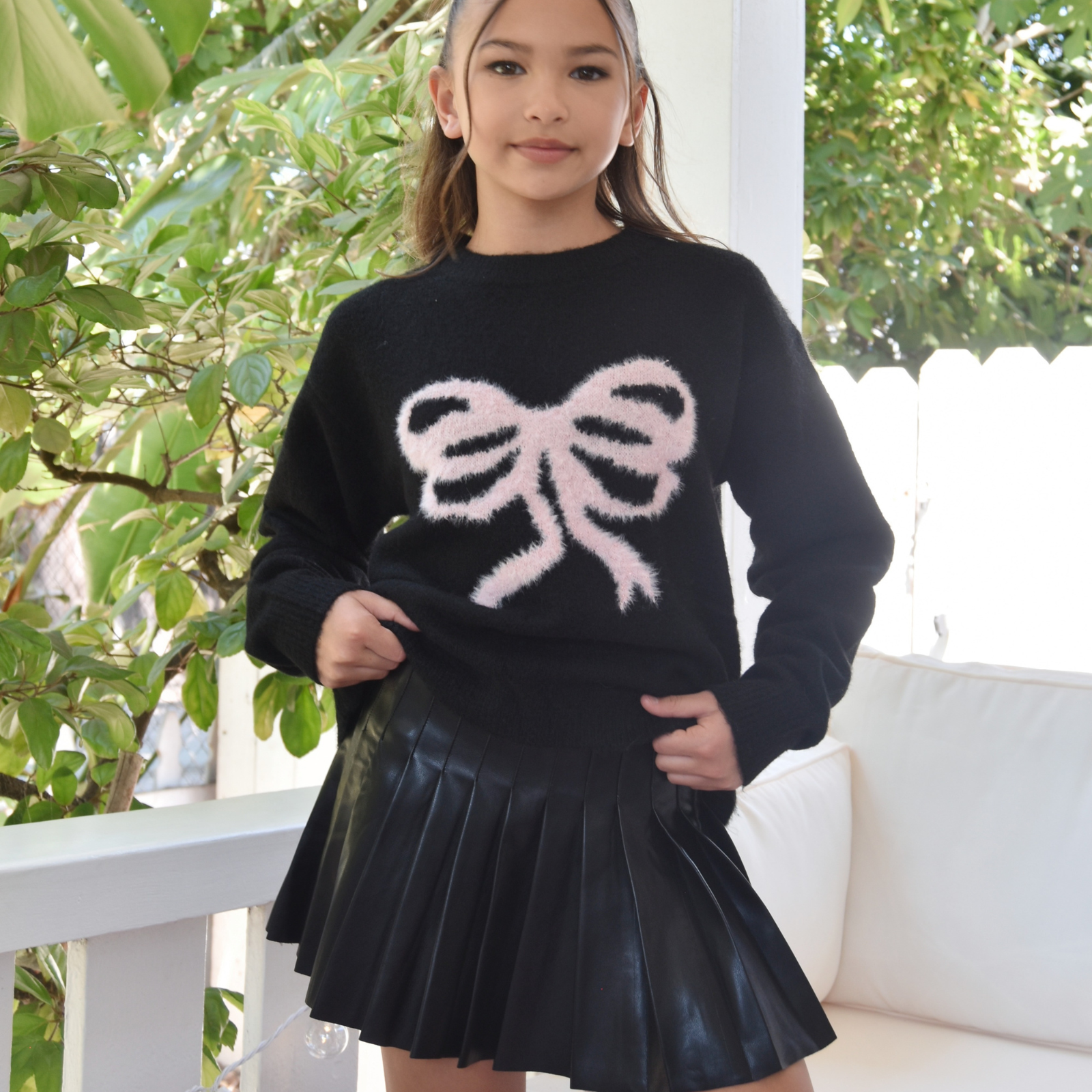 FBZ Girls Jules Pleated Pleather Skirt Girls Casual Bottoms FBZ Flowers By Zoe Black Y/6