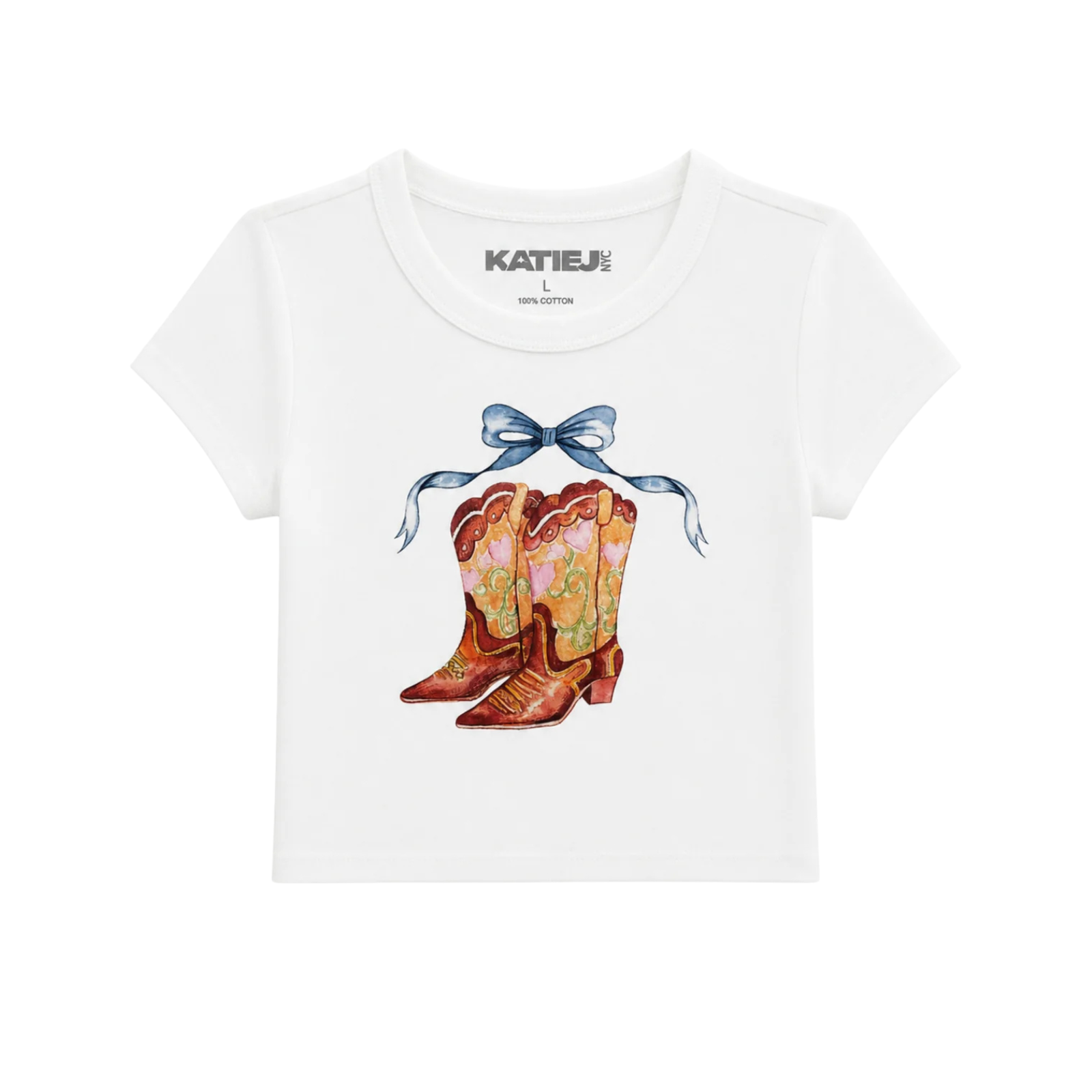 Katie J NYC Girls Girly Boots Boxy Baby Tee Girls Casual Tops Katie J NYC White Y/S (7/8)