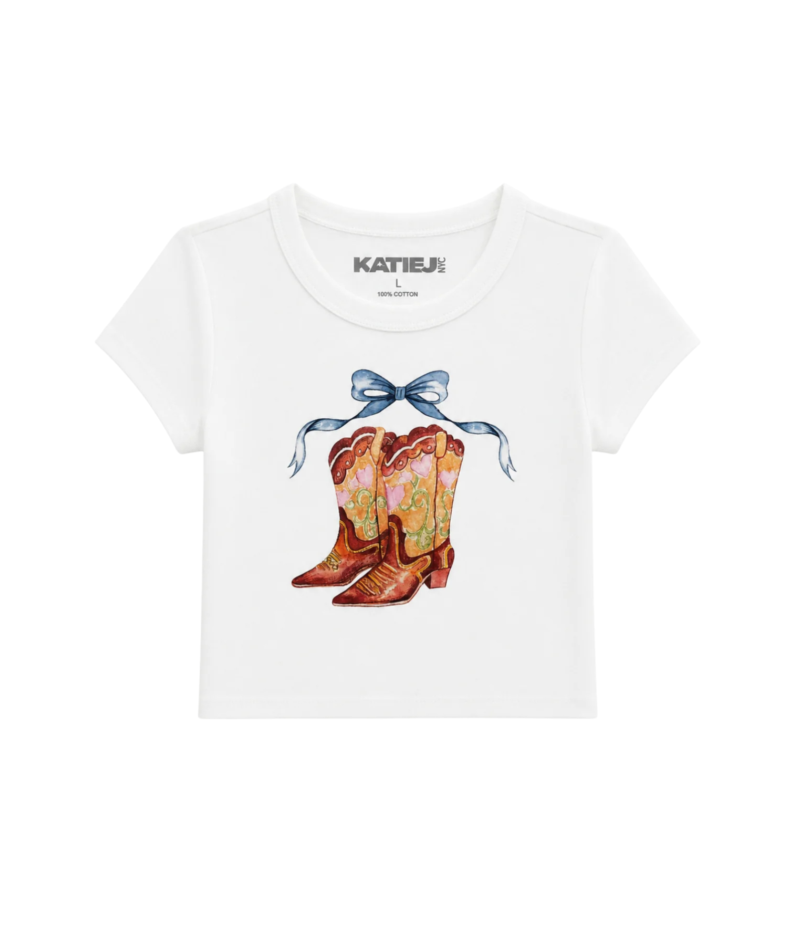 Katie J NYC Girls Girly Boots Boxy Baby Tee Girls Casual Tops Katie J NYC White Y/S (7/8)