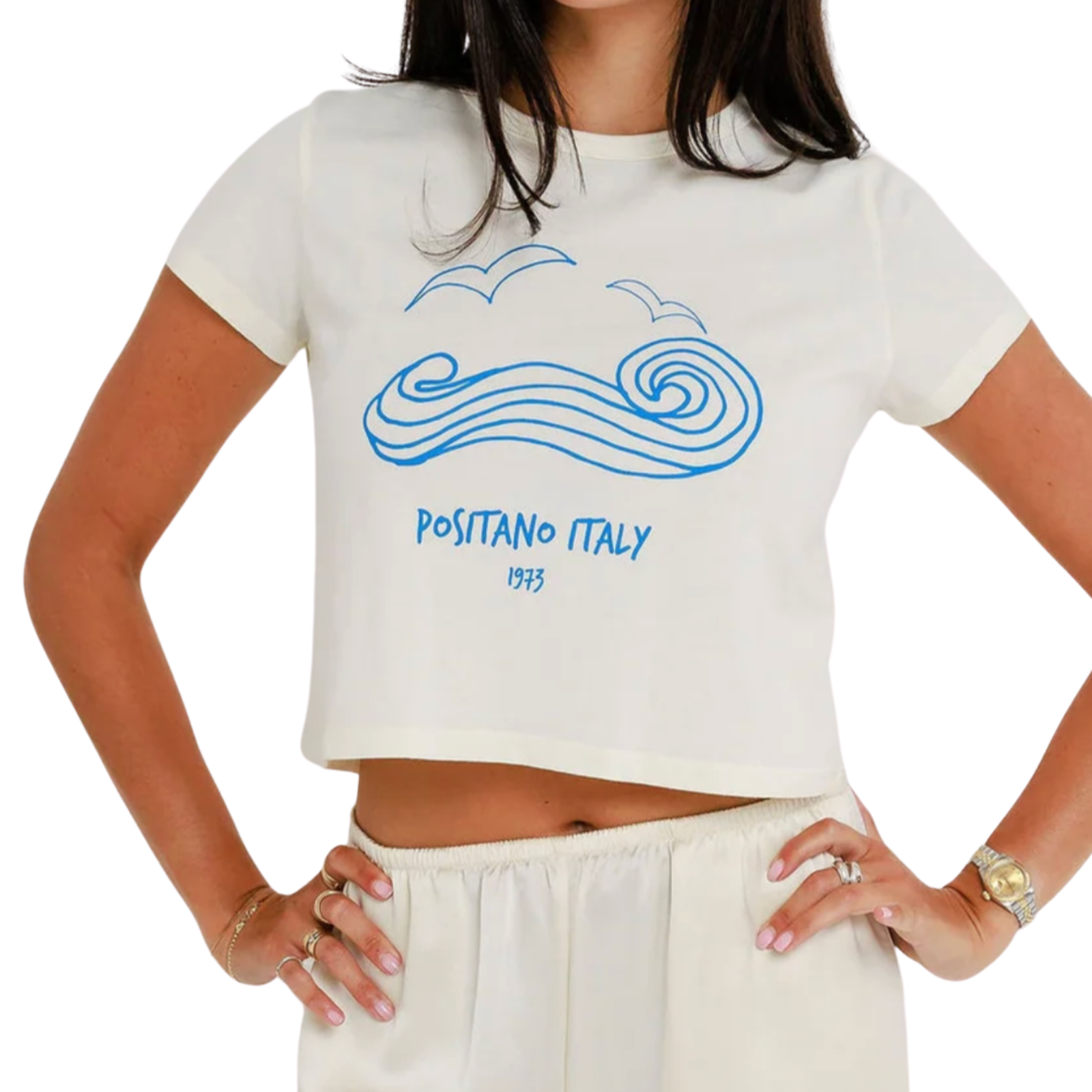 Sunny Somewhere Women Positano Italy Tiny Tee Womens Casual Tops Sunny Somewhere White Juniors/Women XS